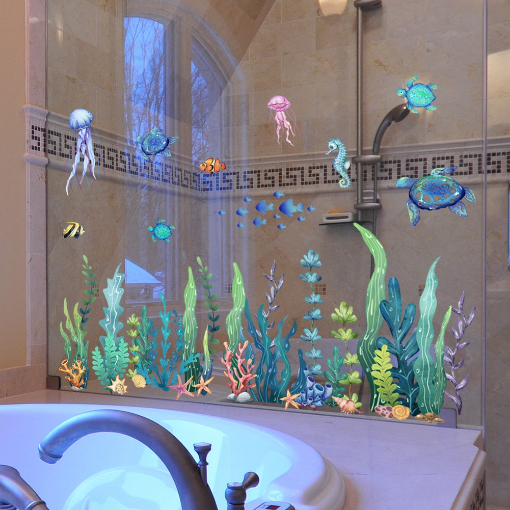 Sea Creatures Static Cling Sticker for Glass 11.81×23.62in Double Sided