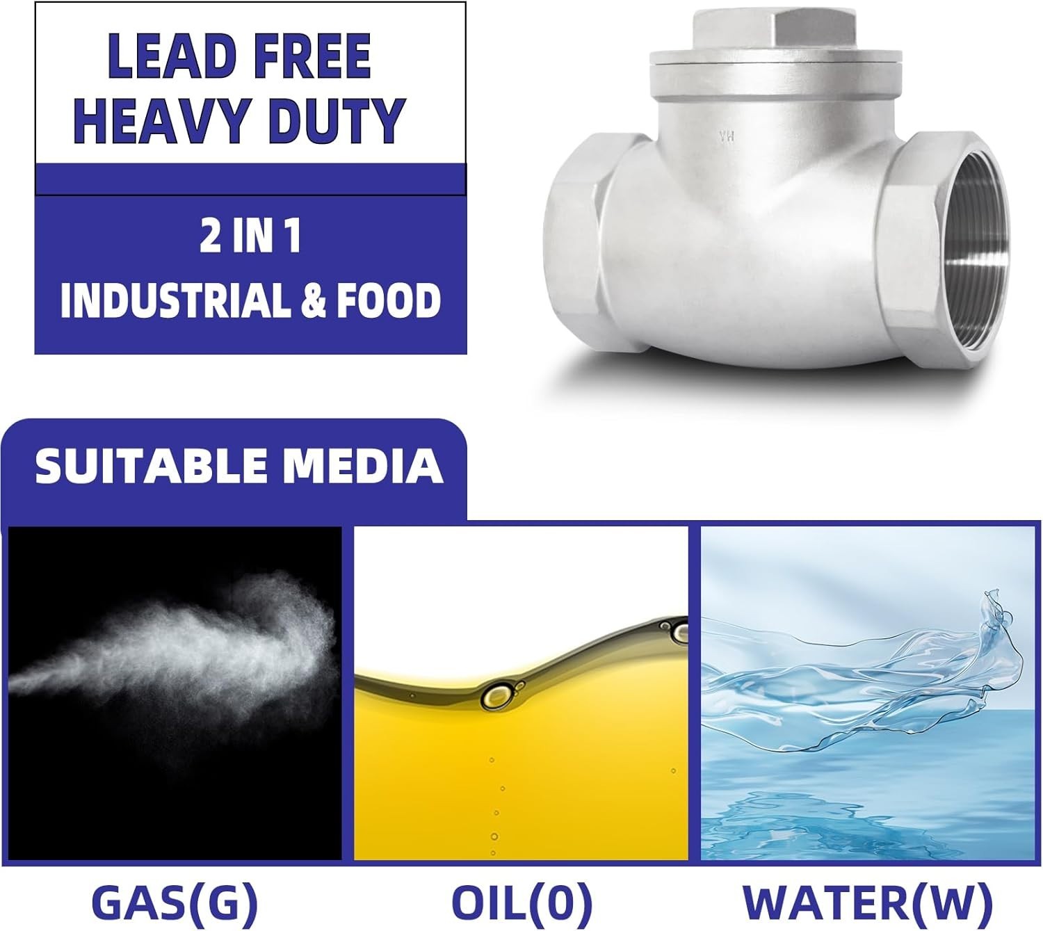 2-1/2" NPT Horizontal Check Valve, Stainless Steel Non Return Swing Check Valve,