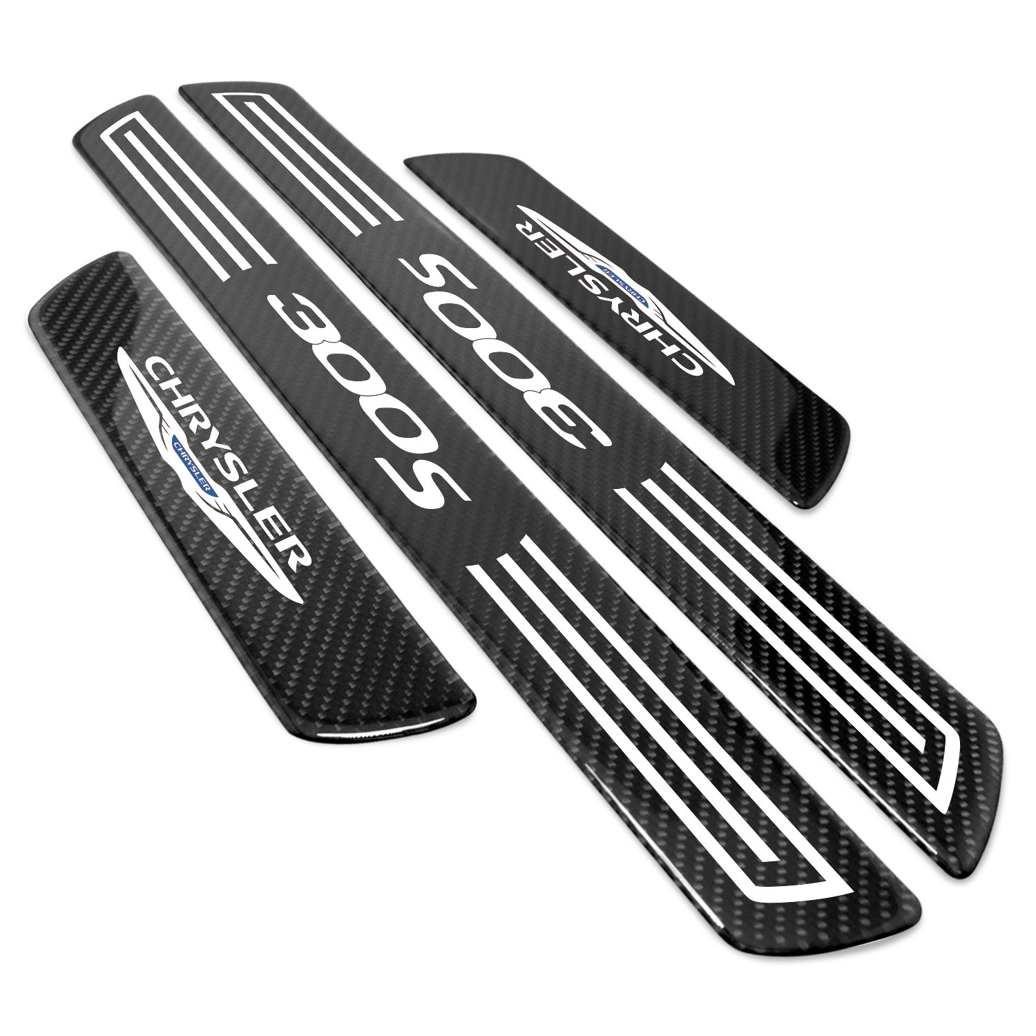 Chrysler 300S Logo X-Large Black Carbon Fiber 4 Pcs Universal Door Sill Plates