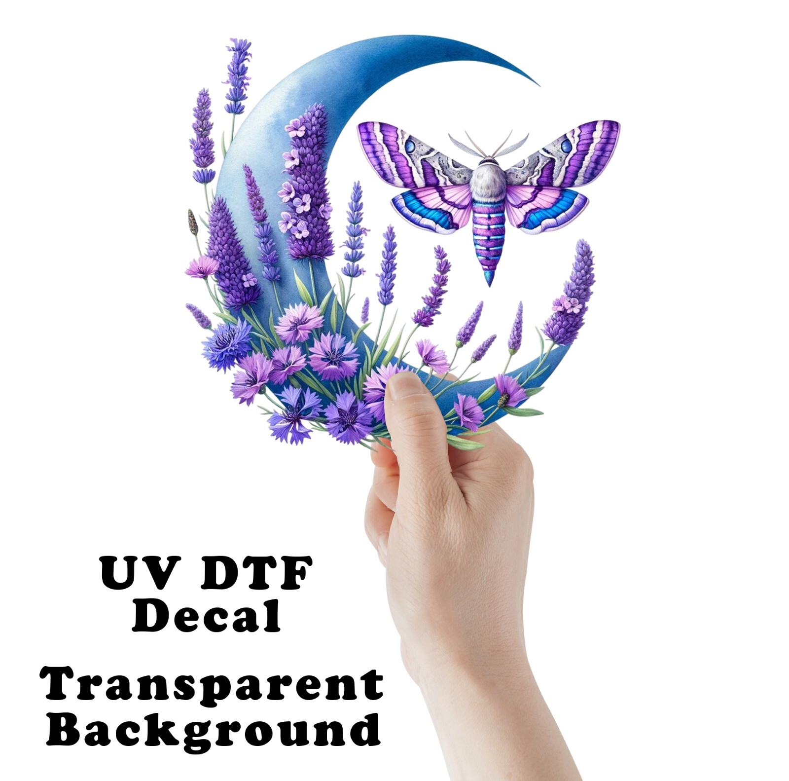 Lavender Moon and Moth UV DTF Transparent Sticker / Decal