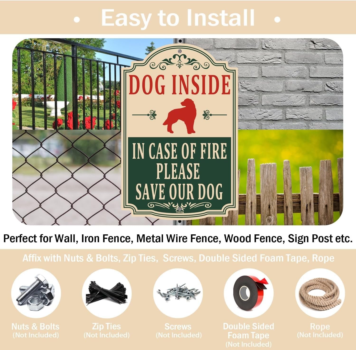 Pet Safety Sign – Dog Inside, Save Our Dogs – Reflective Metal, Weatherproof, 12