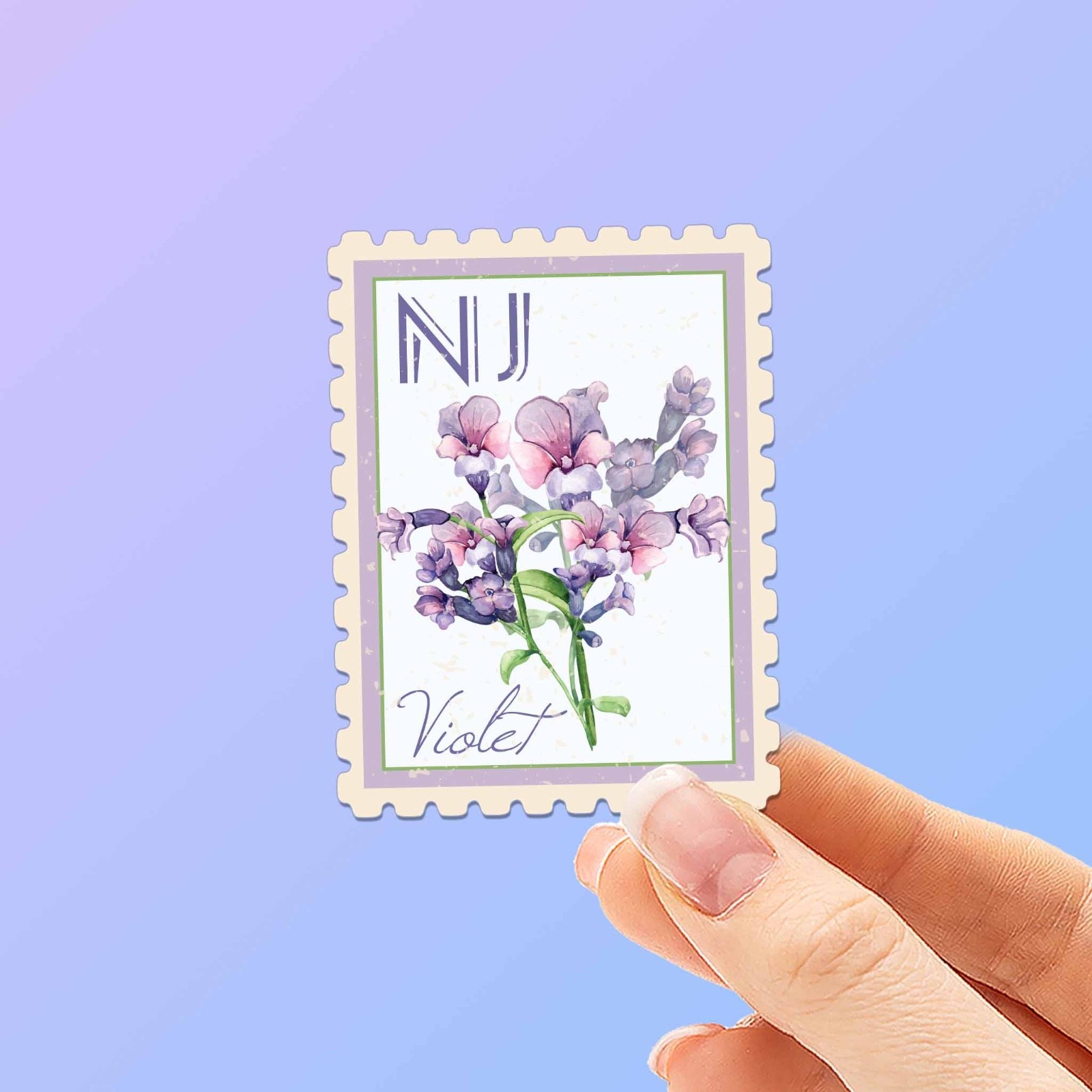 New Jersey State Flower Violet Sticker – NJ Vintage Stamp Decal for Laptop