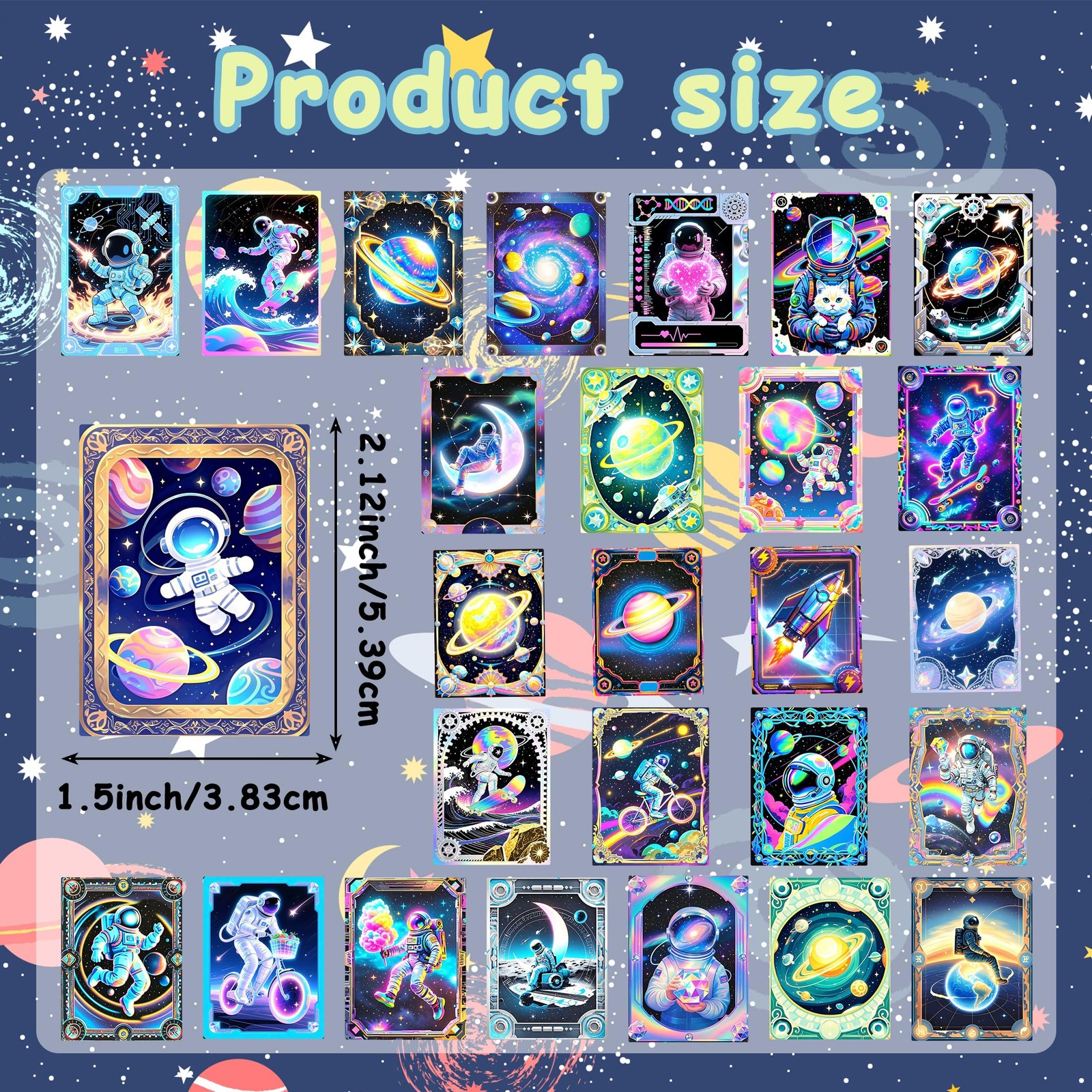 55 Pcs Iridescent Space Water Bottle Stickers for Kids, Fantasy Astronaut Pla…