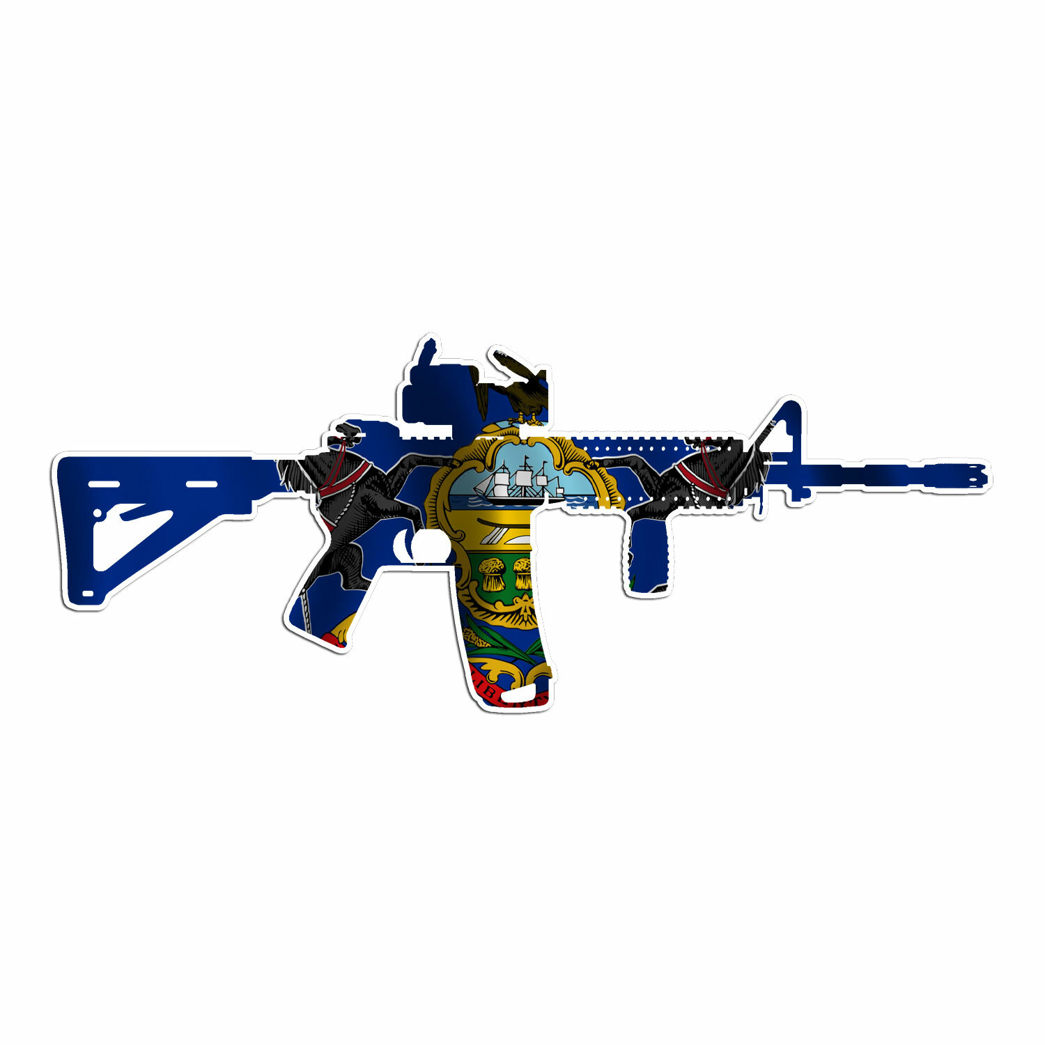 AR 15 Rifle Gun Firearm With Scope- Pennsylvania Flag – Vinyl Decal Sticker