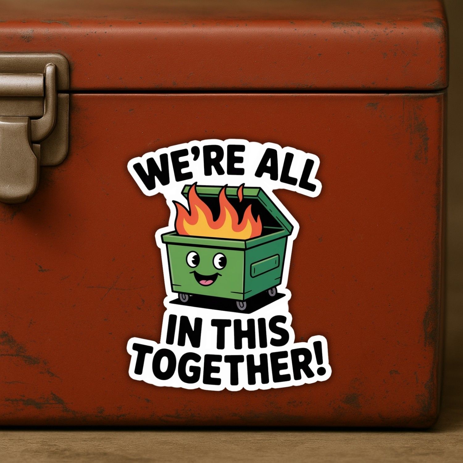 4pcs We’re All In This Dumpster Fire Stickers – Funny Meme Vinyl Decals