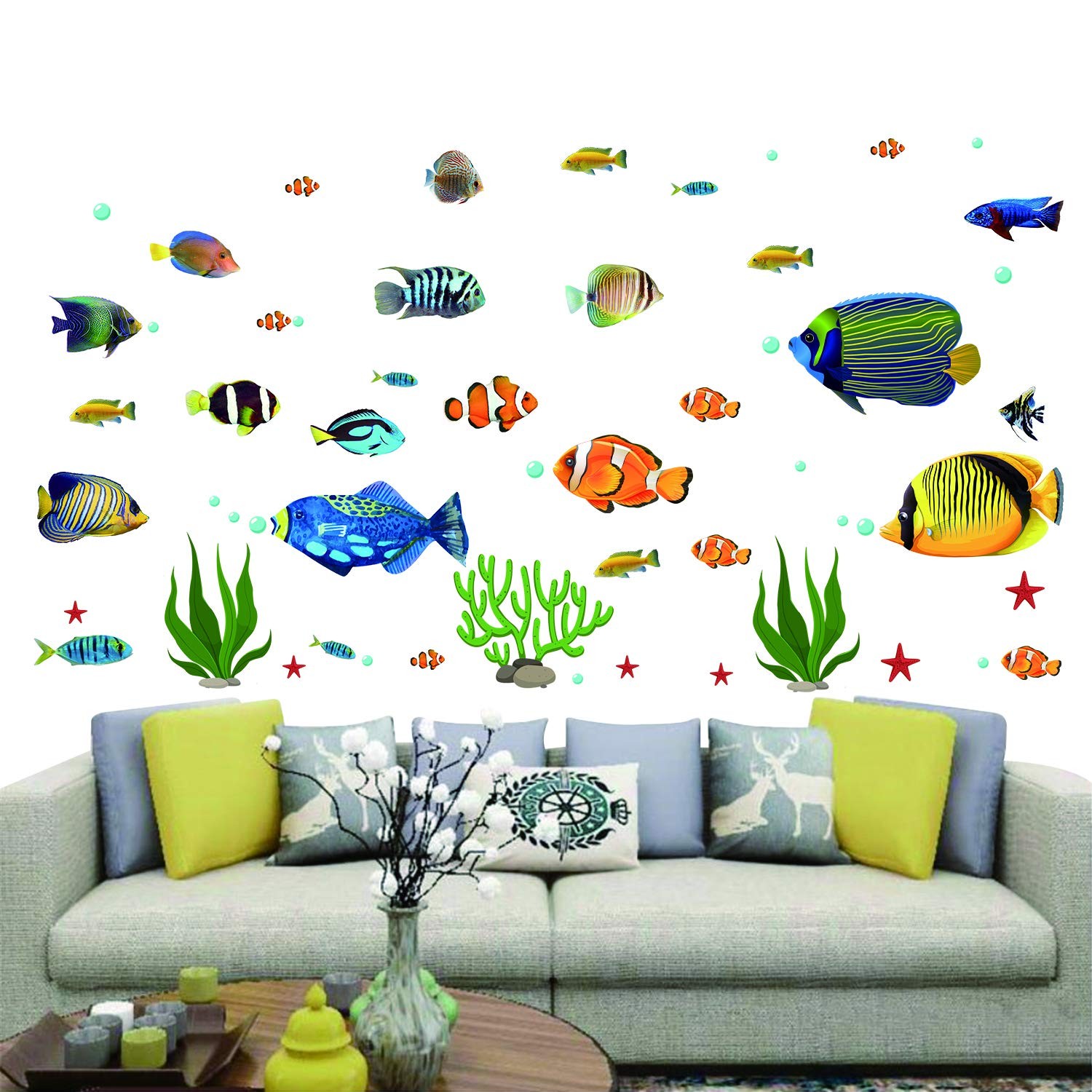Fish Wall Stickers Under The Sea Decorative Wall Decals Coral Reef Fish Wall …