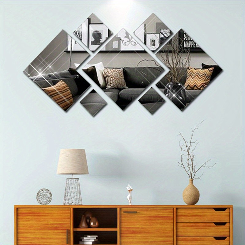 1/2 Set Square & Diamond Acrylic Mirror Wall Stickers Self Adhesive Home Decor