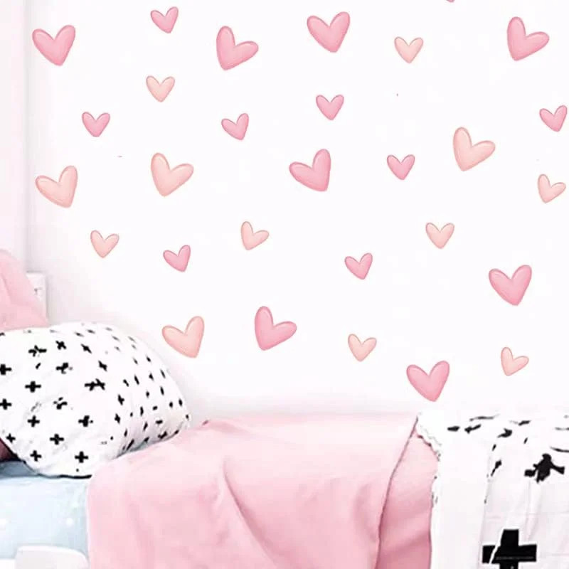 80pcs Pink Heart Shape Wall Stickers for Bedroom Living Room Girls Room Decorati