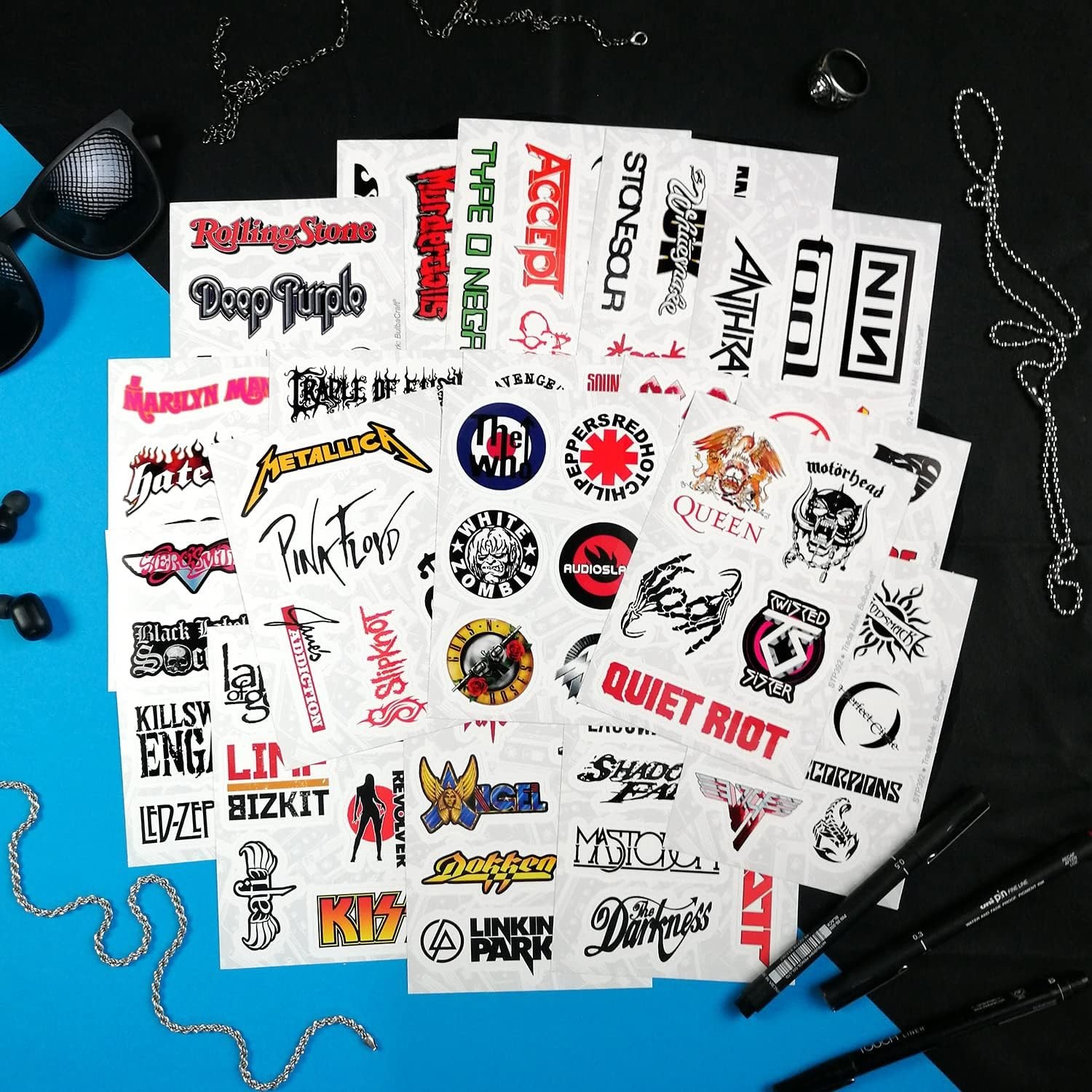 100Pcs Grunge Stickers 90's Grunge Music Rock Stickers Rock Band Decals Music