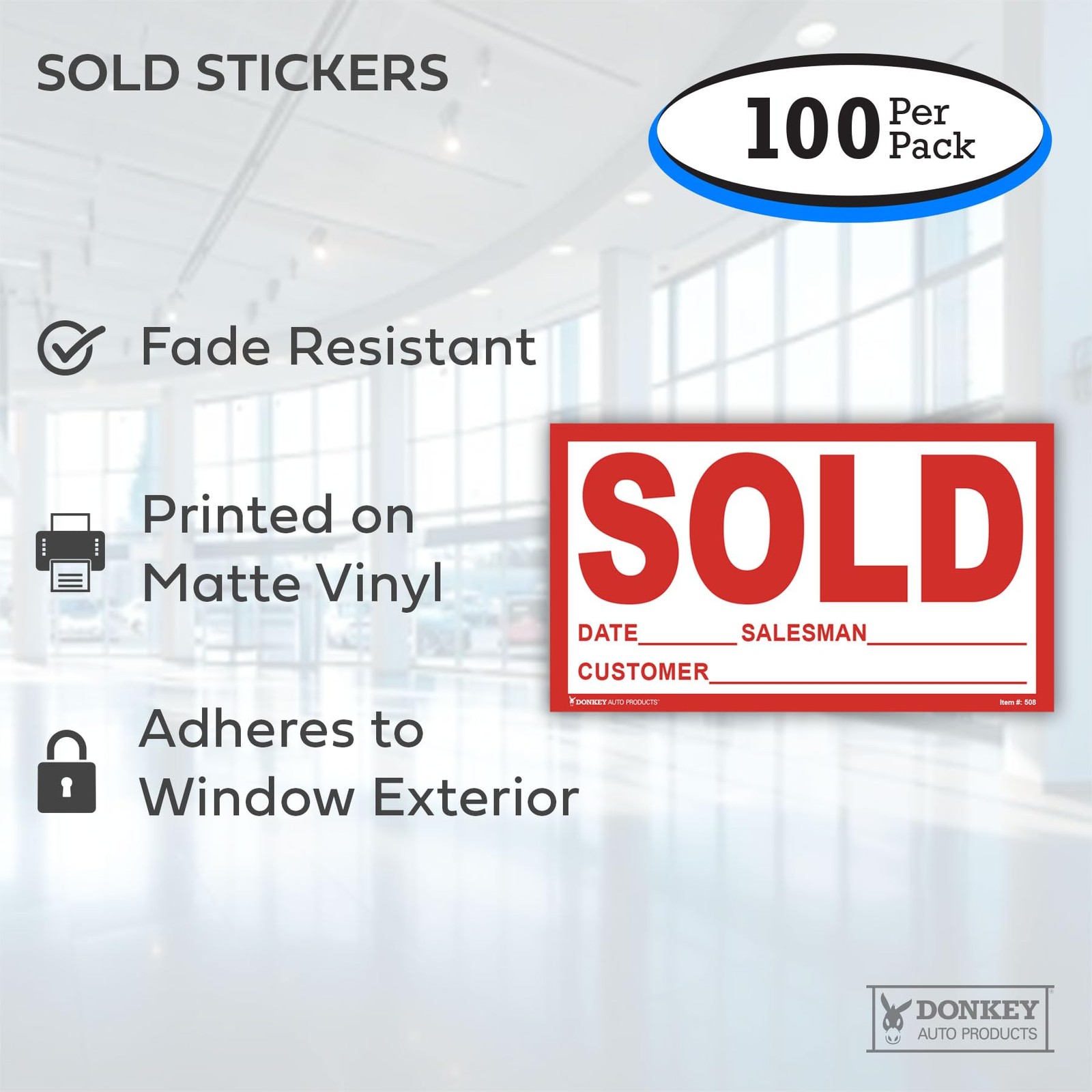 Sold Stickers 4" x 7" Red Vinyl 100 Pack – Vehicle Sales Success