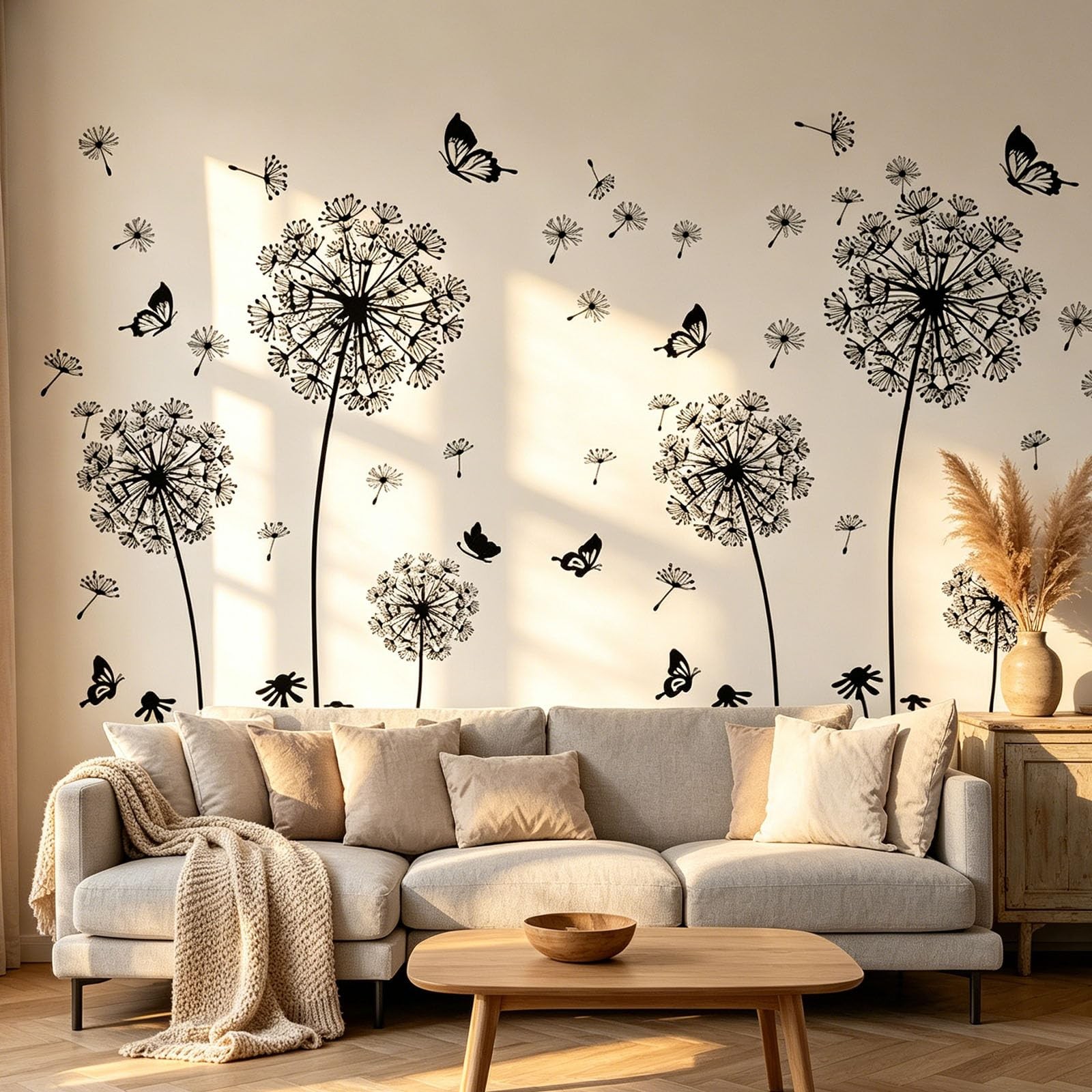 2 Set Dandelion Wall Decals, Flower Stickers, Murals With Butterflies for Bed…