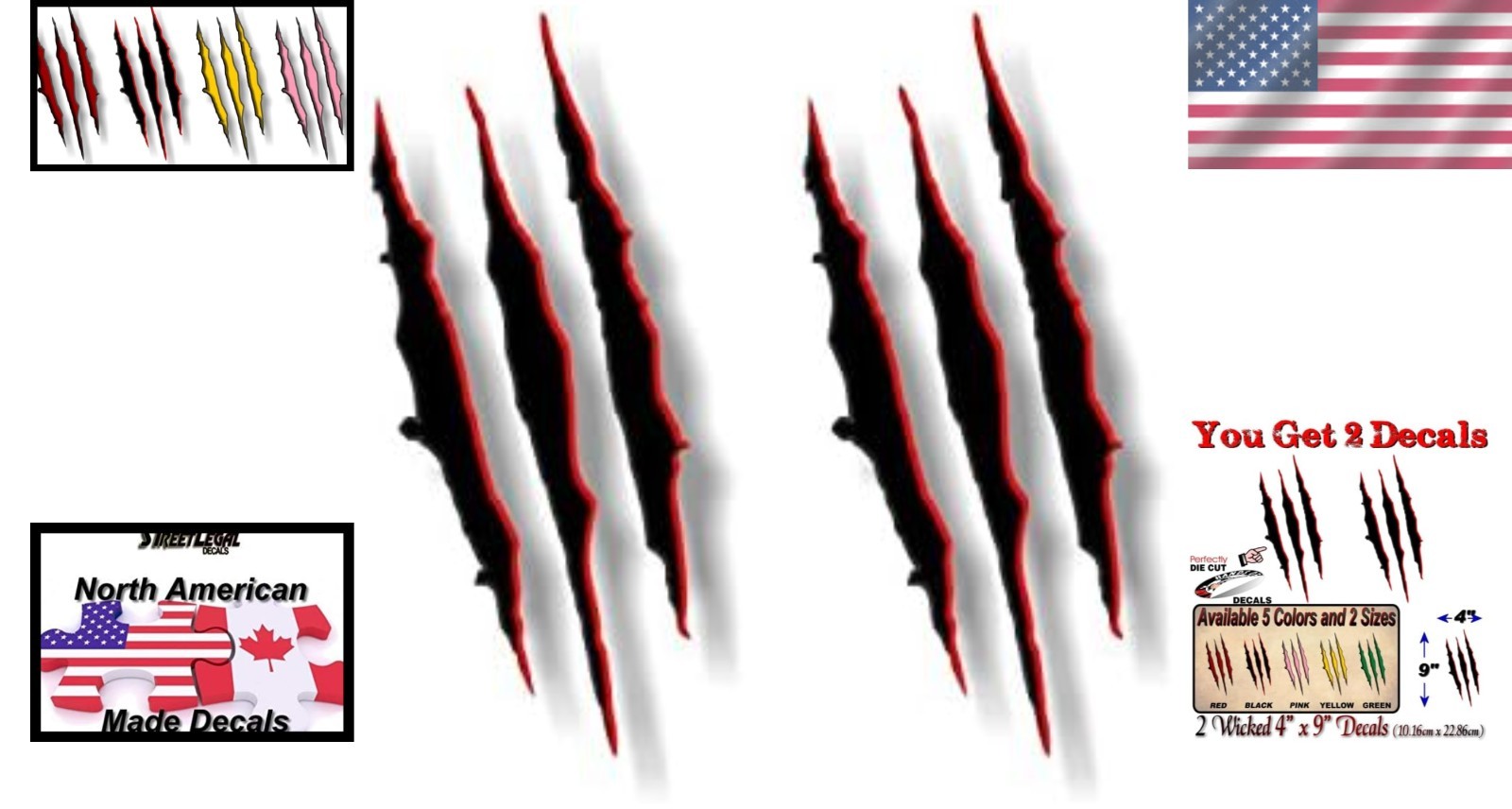 2-Pack Waterproof Ripped Claw Vinyl Decals – Customize Your Ride, 4"x 9"