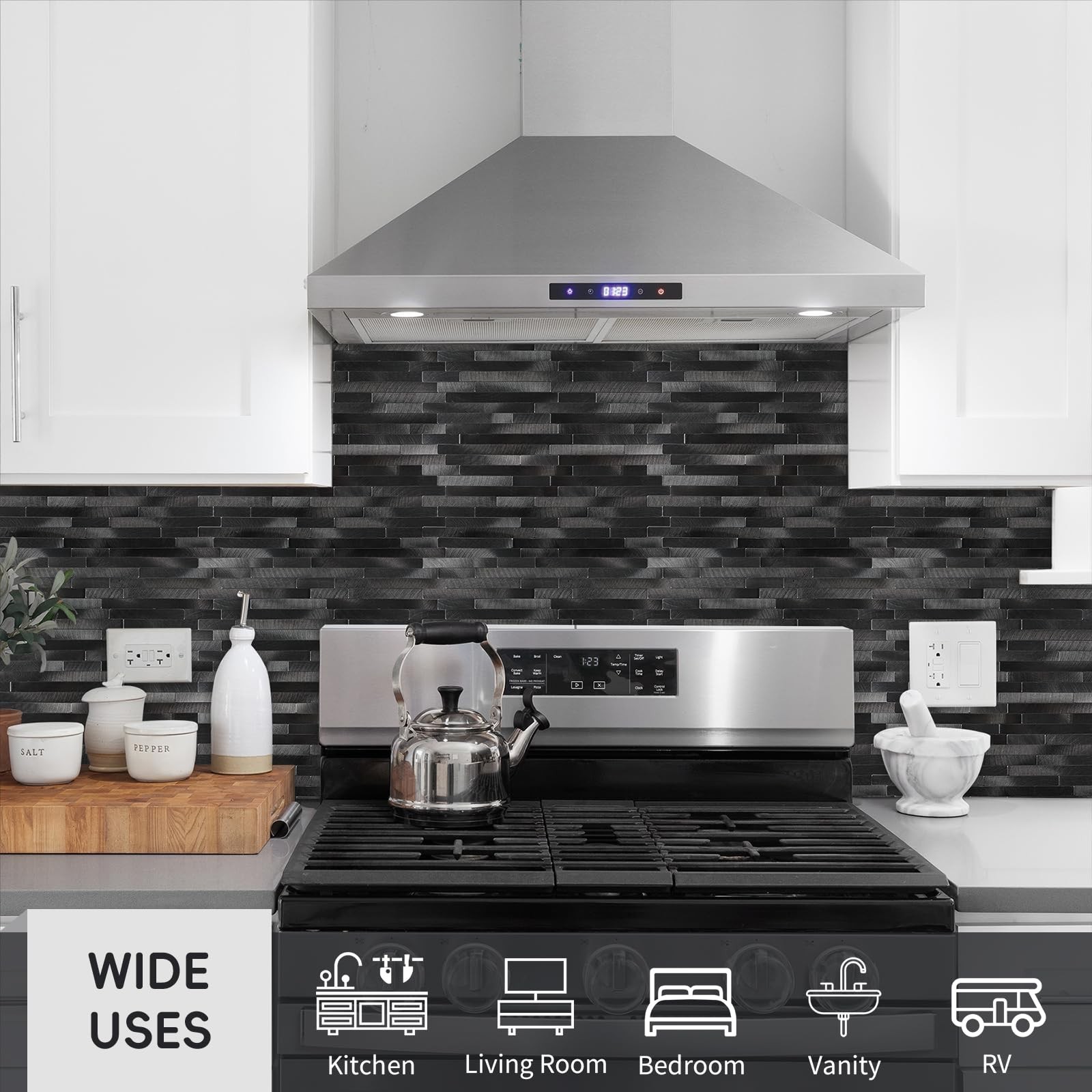 Peel and Stick Backsplash Linear Tile for Kitchen, Self Adhesive Brushed Alum…
