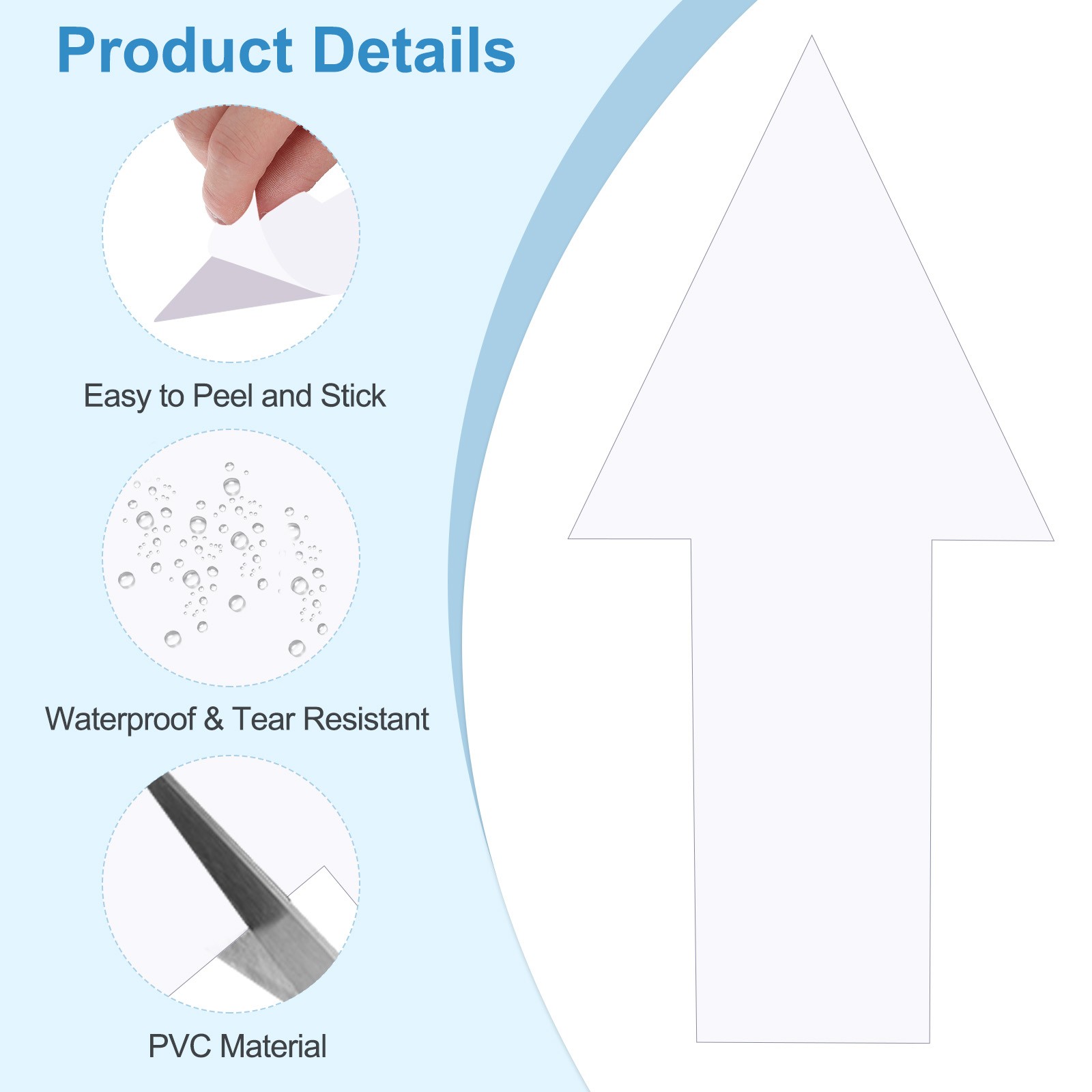 12" x 6" Arrow Sticker, 12Pcs Floor Stickers with Shovel, White