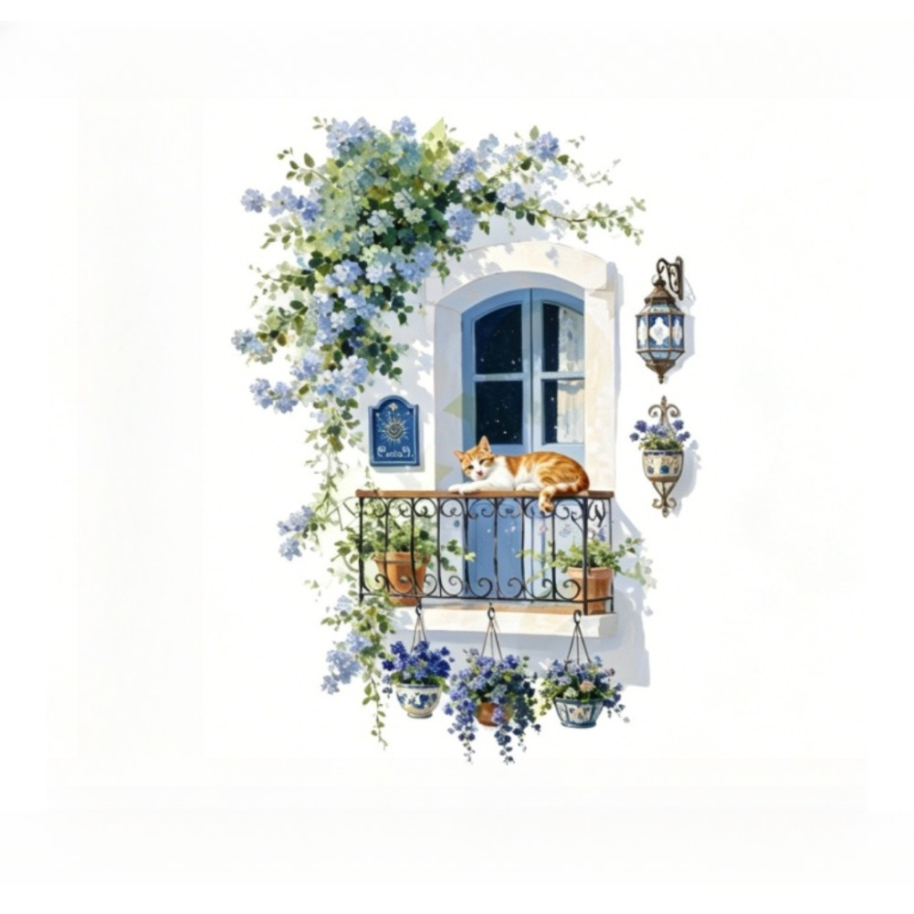 Blue Wisteria Flower Wall Decal PVC Waterproof 32.6 x 23.6 in For Living Room