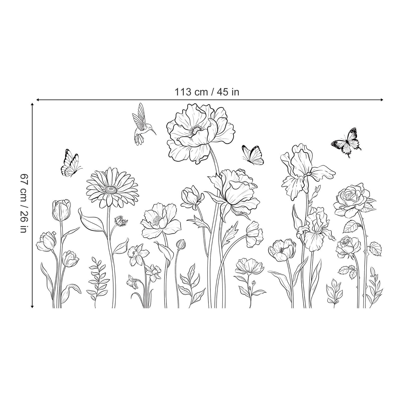 decalmile Large Black Boho Flower Wall Decals Simple Sketch Floral Multi
