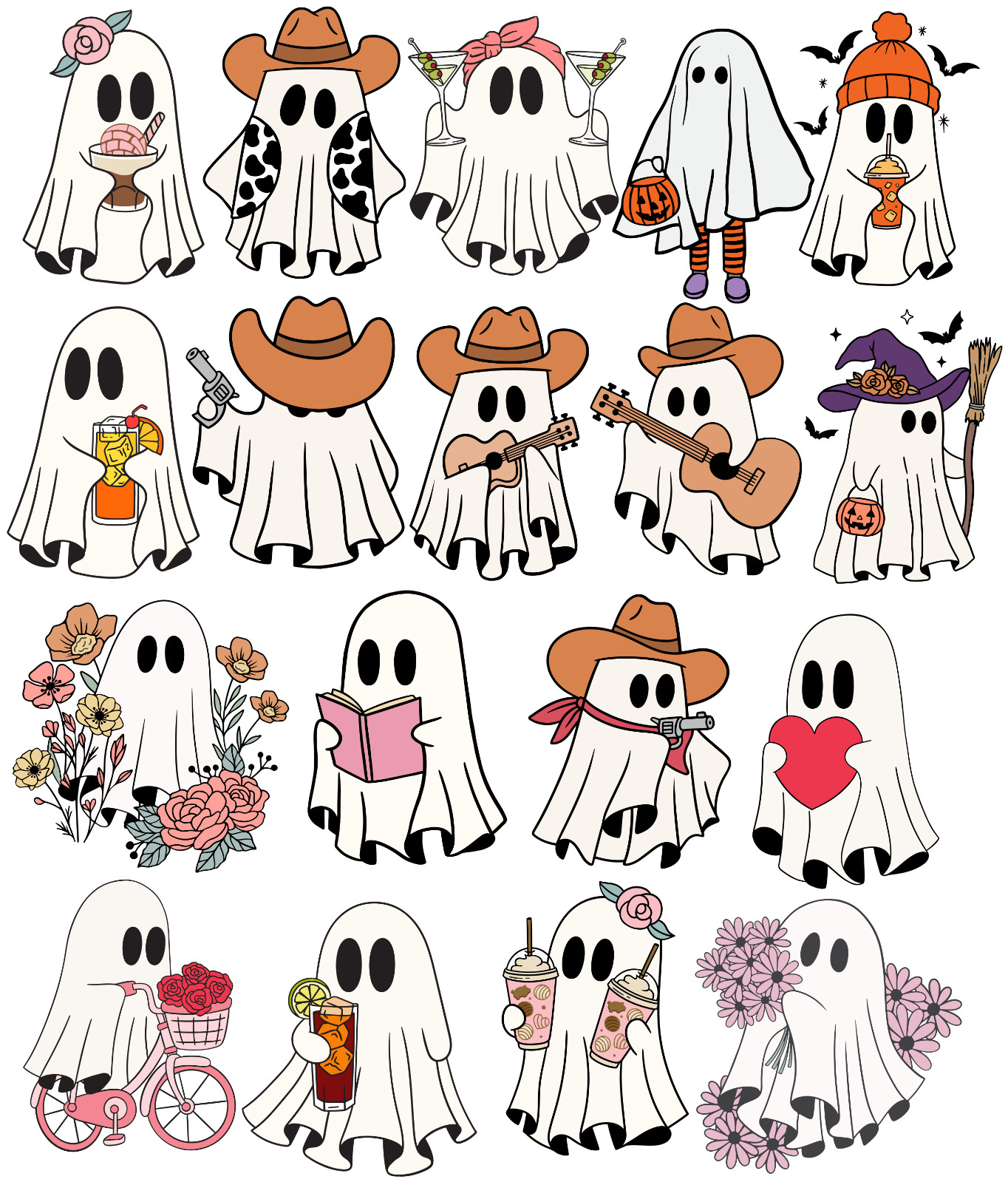 50+ Ghost Vinyl Sticker Pack | 18 Cute Halloween, in 3 Sizes | Waterproof Decal