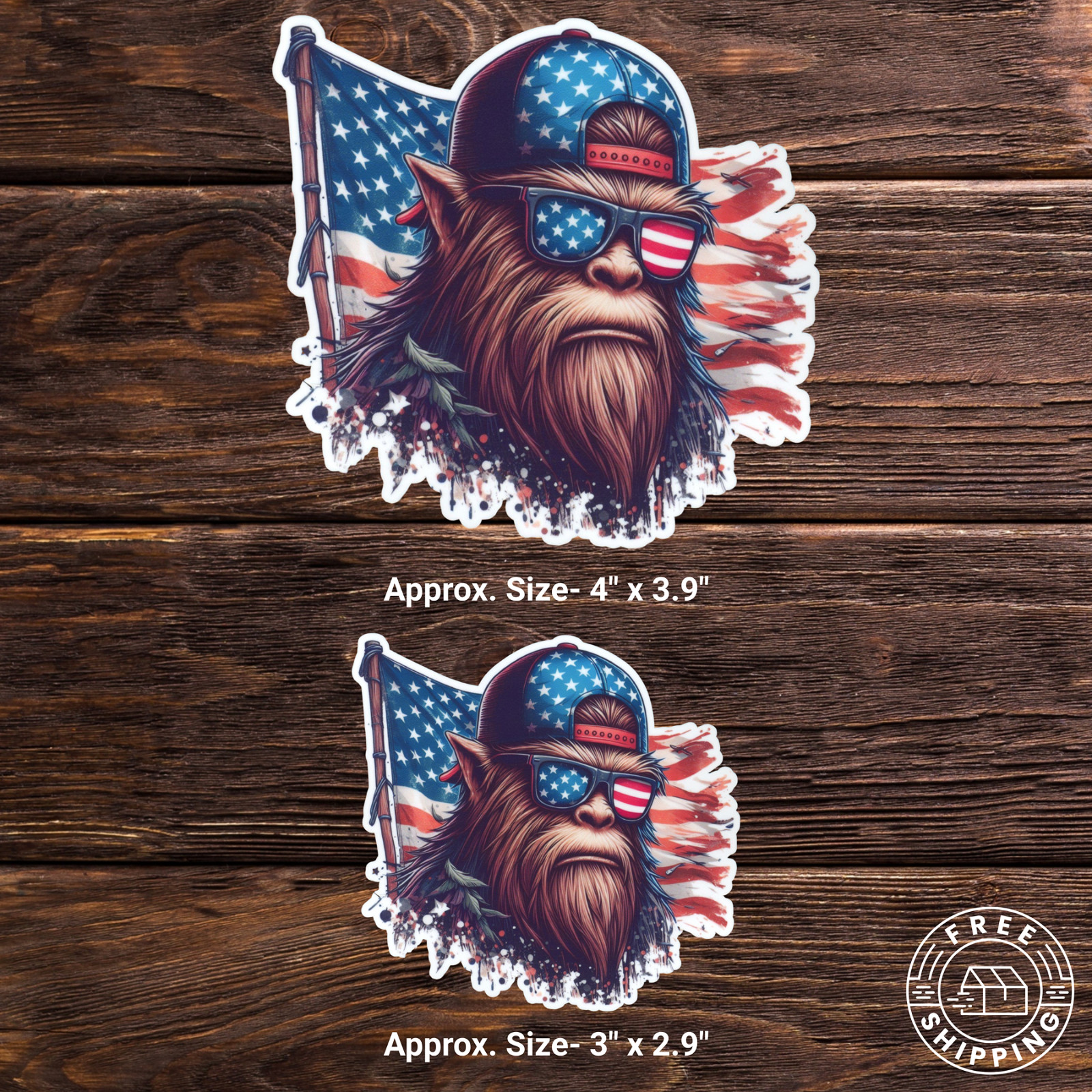 x2 Bigfoot Sasquatch Patriotic Vinyl Sticker American Flag Yeti USA Freedom
