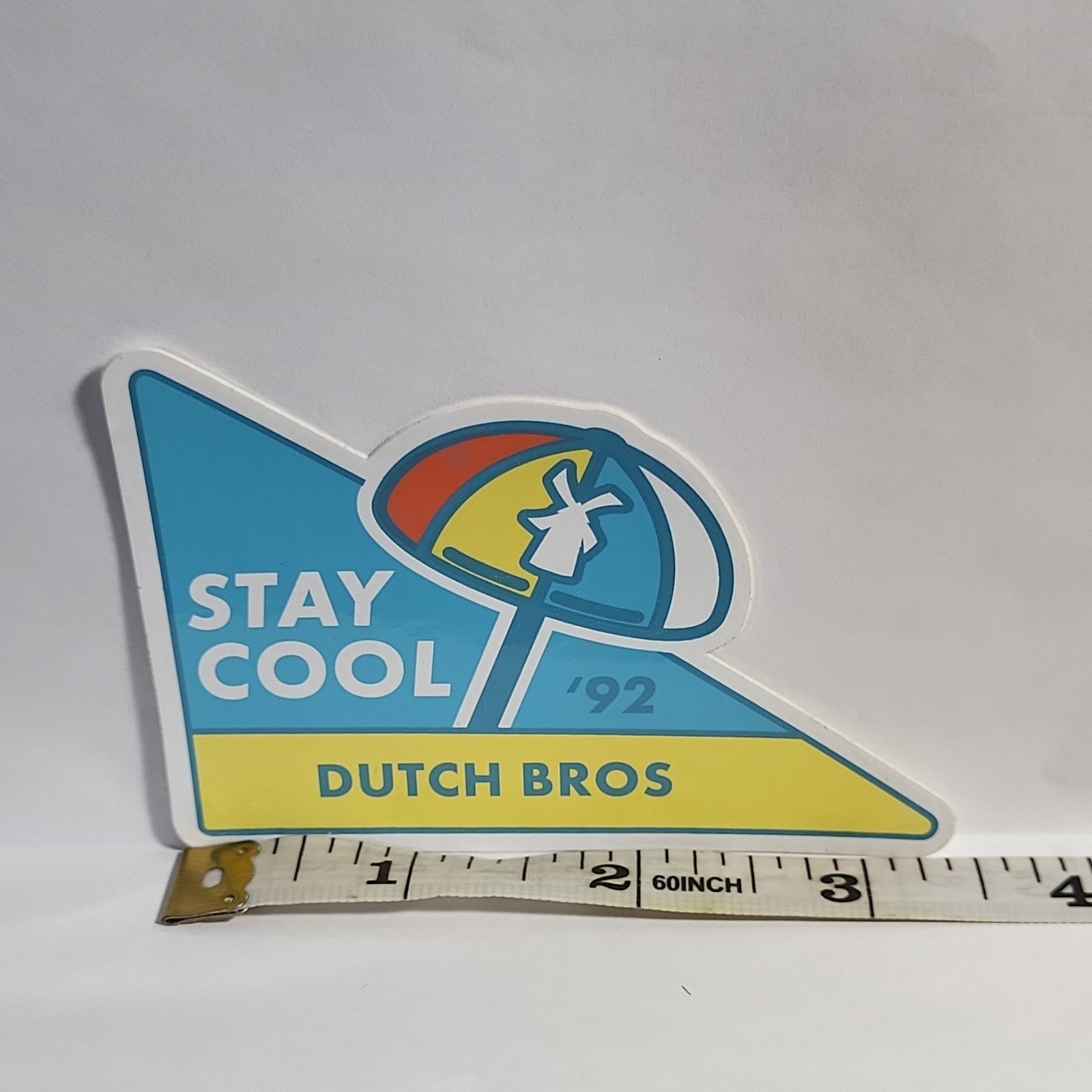 Dutch Bros Stay Cool '92 Coffee & Tea Advertising Sticker Decal, Blue/Yellow