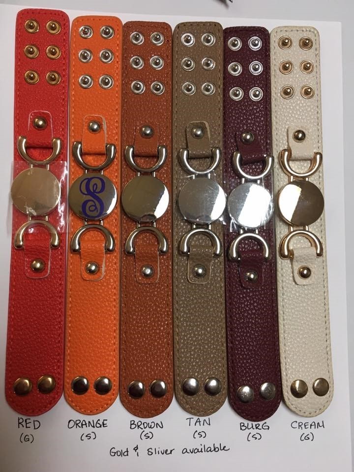 Leather cuff bracelet with monogram – Gold or Silver tone – tons of great color