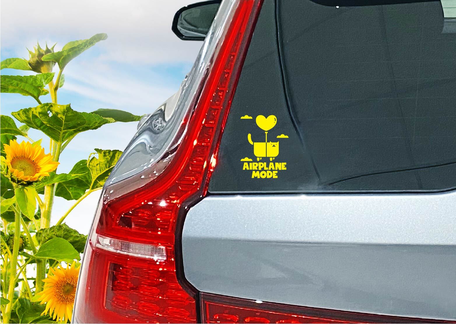 Airplane Mode Cat Decal Sticker Flying Kitty Balloon Clouds Funny Floating Meow