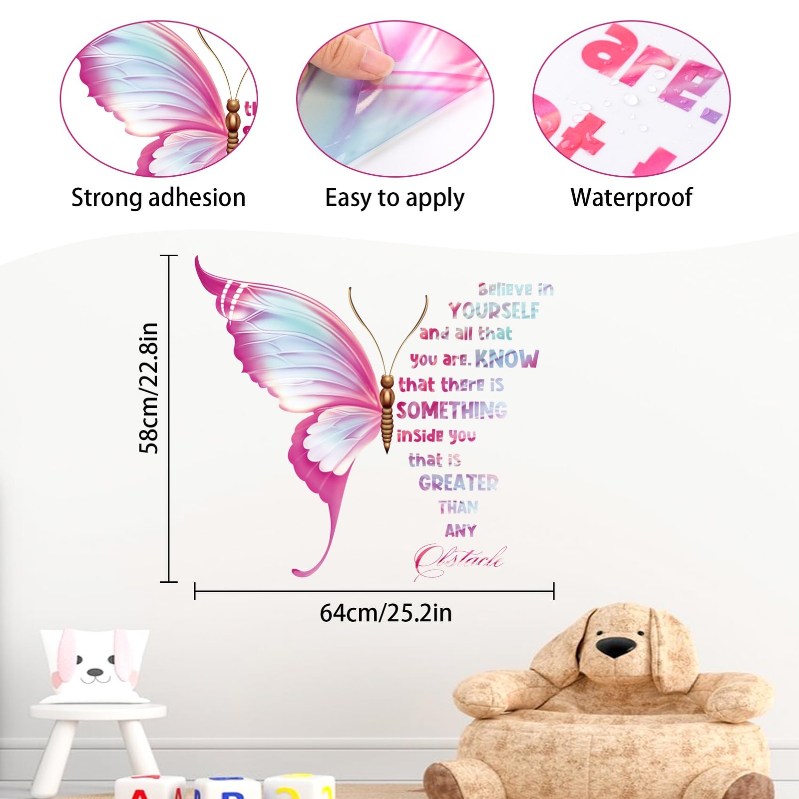 Large Inspirational Butterfly Wall Decals Stickers, Motivational Saying Posit…