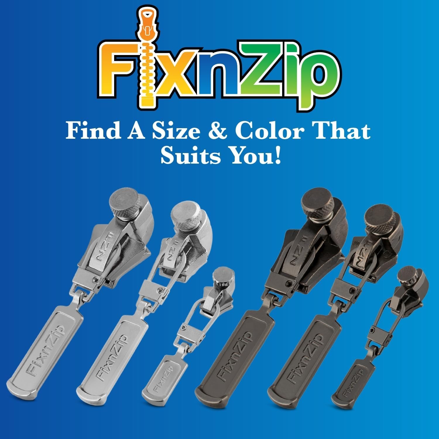 Fix n’ Zip Universal Zipper Repair Kit – Black Nickel, 3 Sizes for Quick Repairs