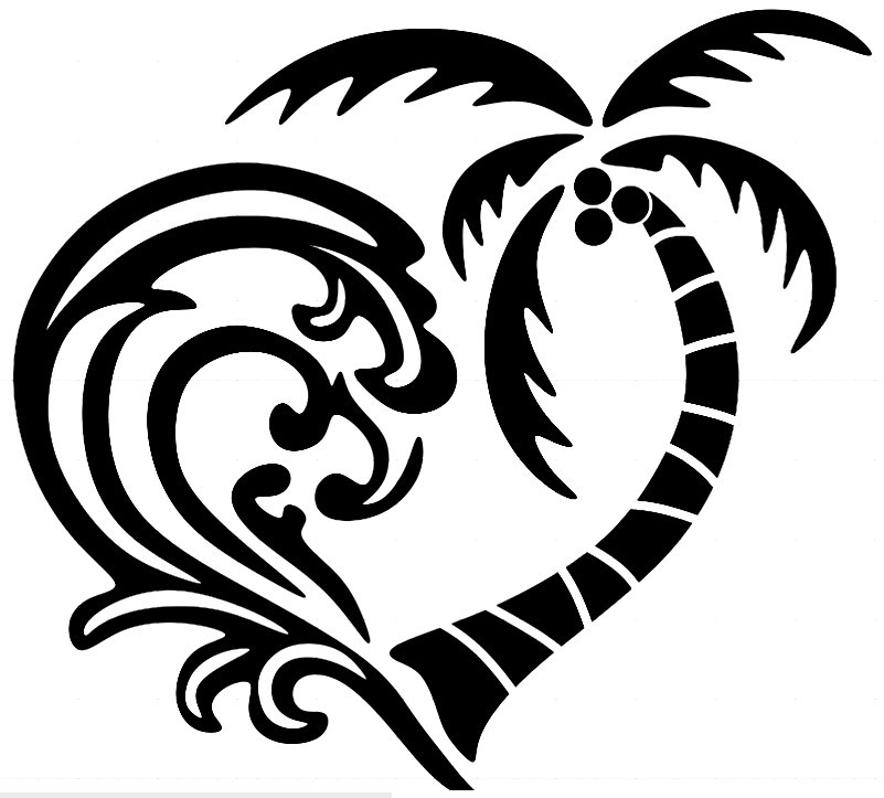 Custom Vinyl Car Decal Palm Tree Ocean Wave Love Heart Beach Sand Tropical HI
