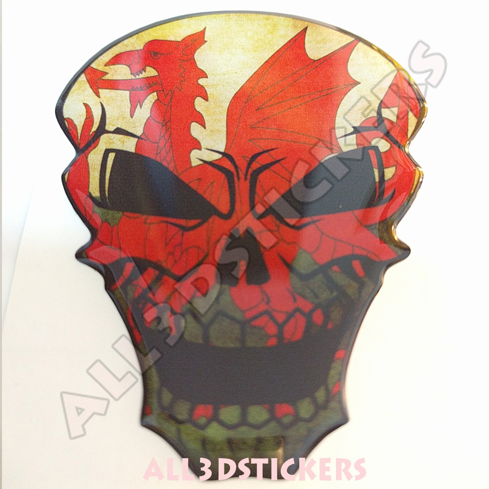 Sticker Flag Wales Skull Adhesive Decal Resin Domed Car Moto Tablet Laptop 3D