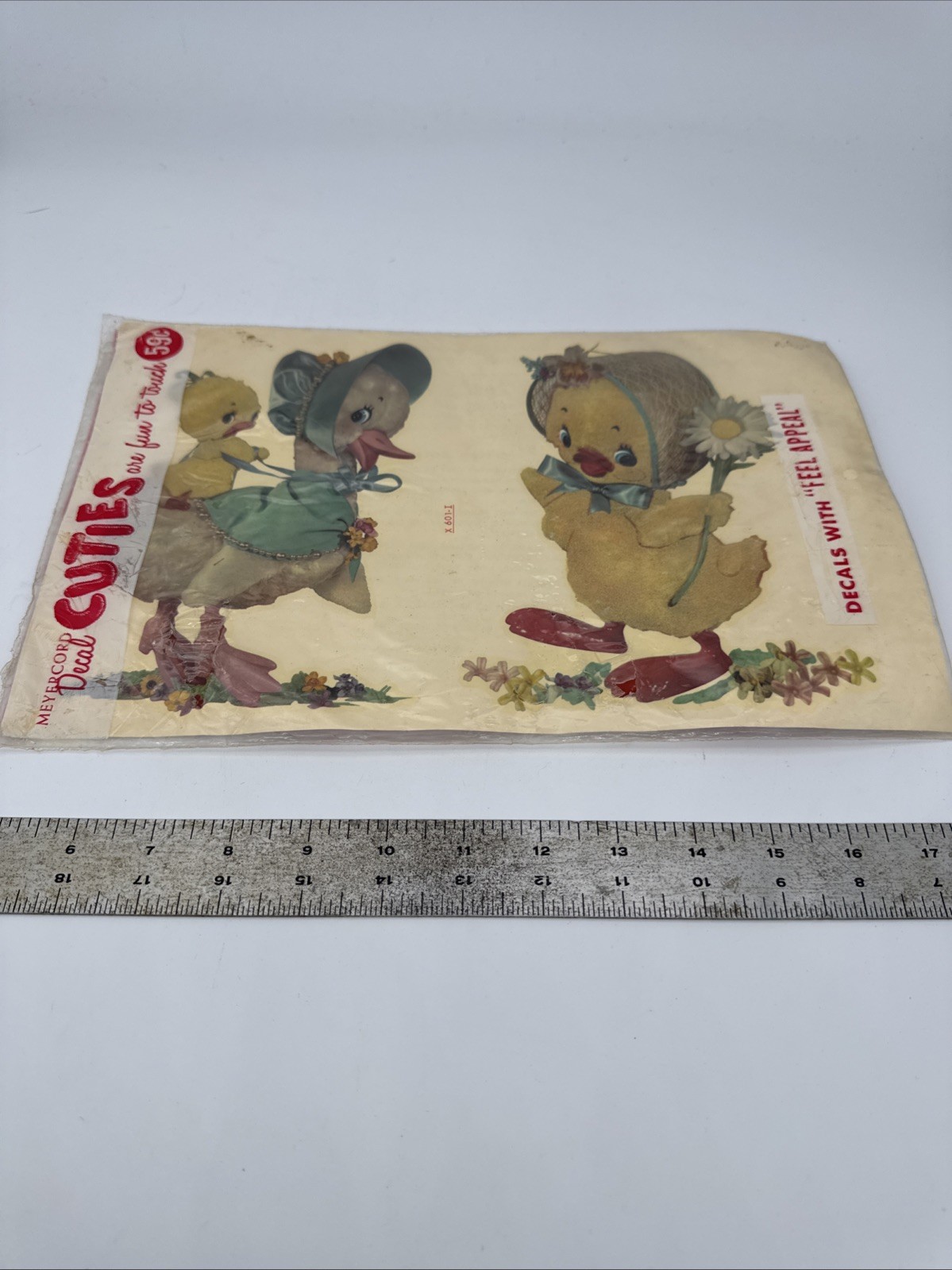 Vtg 1960's Anthropomorphic Duck & Chick CUTIES Decals Meyercord Fuzzy Wall Decor