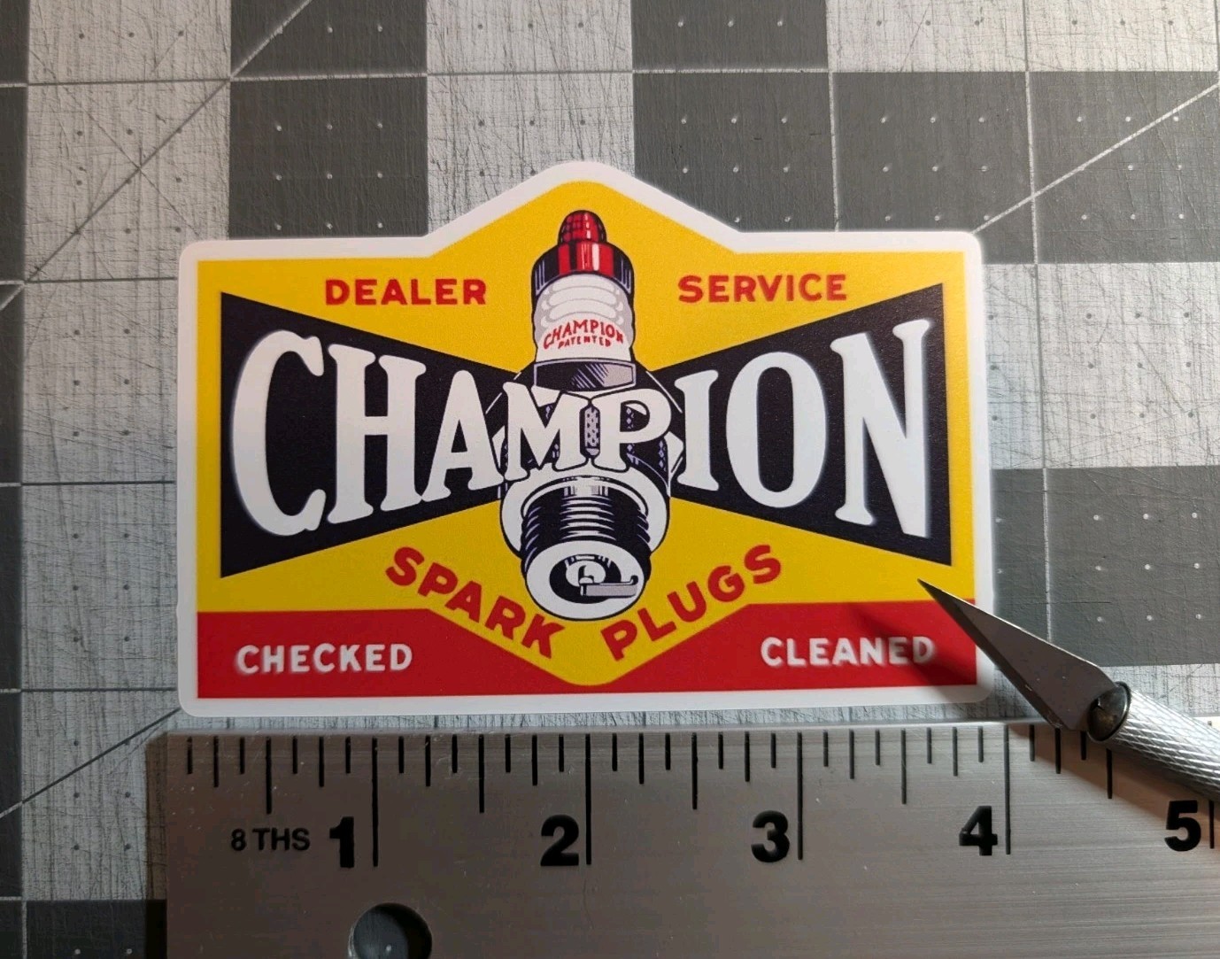 Vintage Champion Sparkplug Vinyl Sticker Decal -Classic -Racing -Garage-Gas Oil