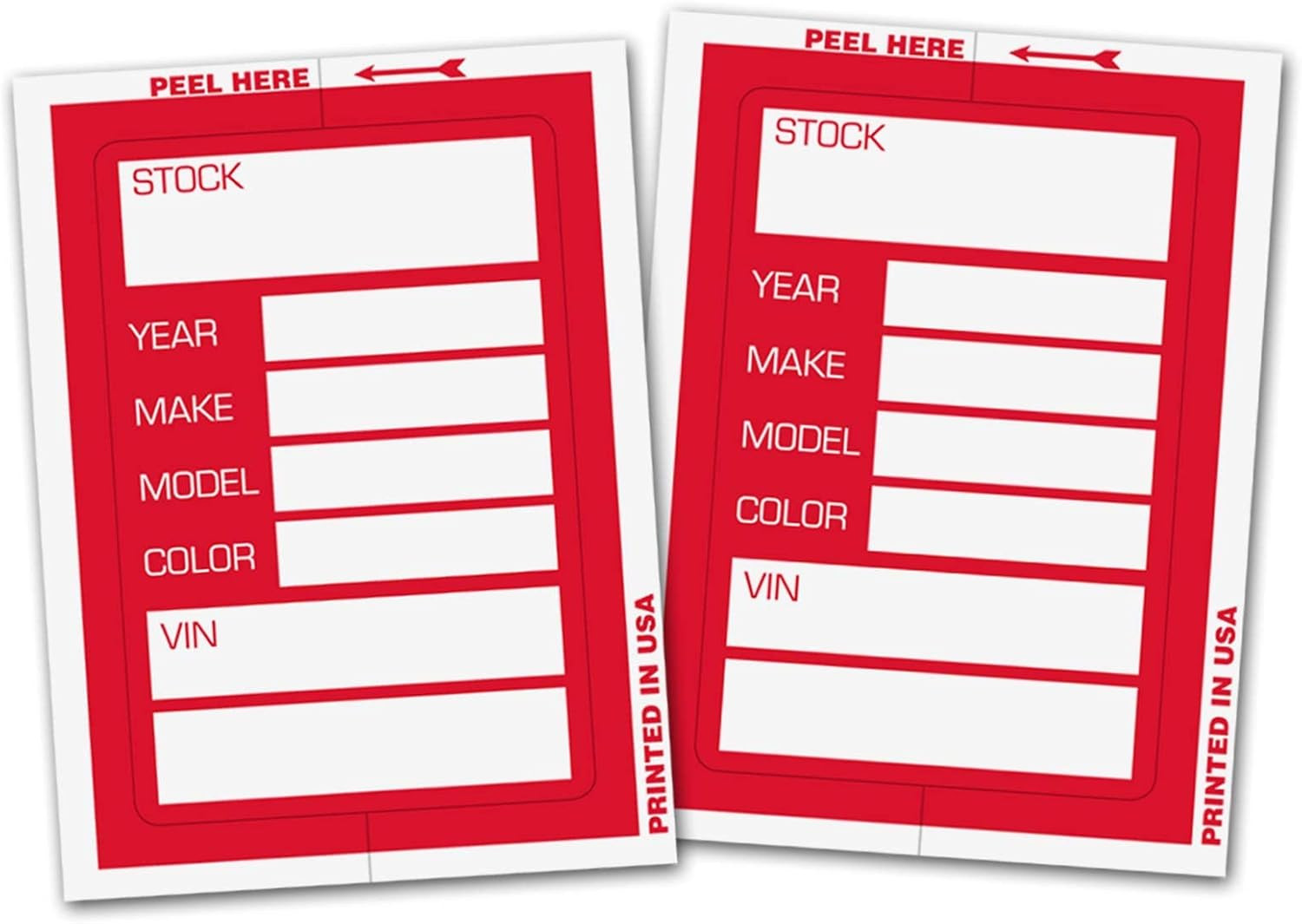 2-Pack of 100 Stock Stickers – RED – Genuine Versa-Tag Car Dealership Stock Stic