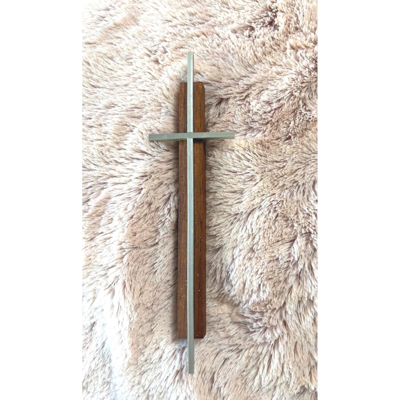 Vintage Mid Century Modern Wood Metal Wall Cross Minimalist MCM Religious Art