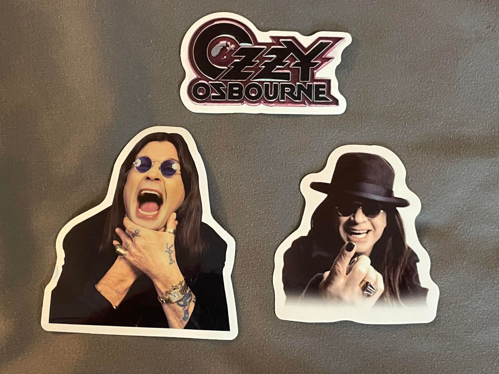 Lot (3) OZZY OSBOURNE 1 1/2" to 3" PHOTO Logo STICKERS Black FAST! FREE SHIP!