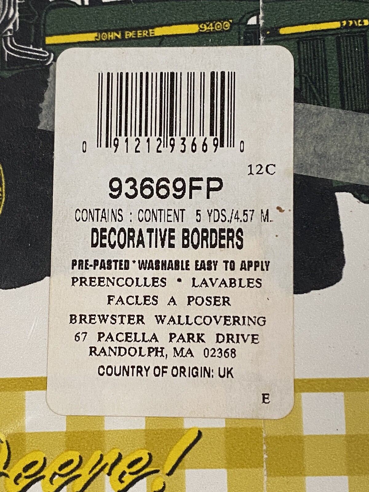 John Deere wall paper prepasted border 5yds TRACTOR vinyl wallpaper decor RARE!