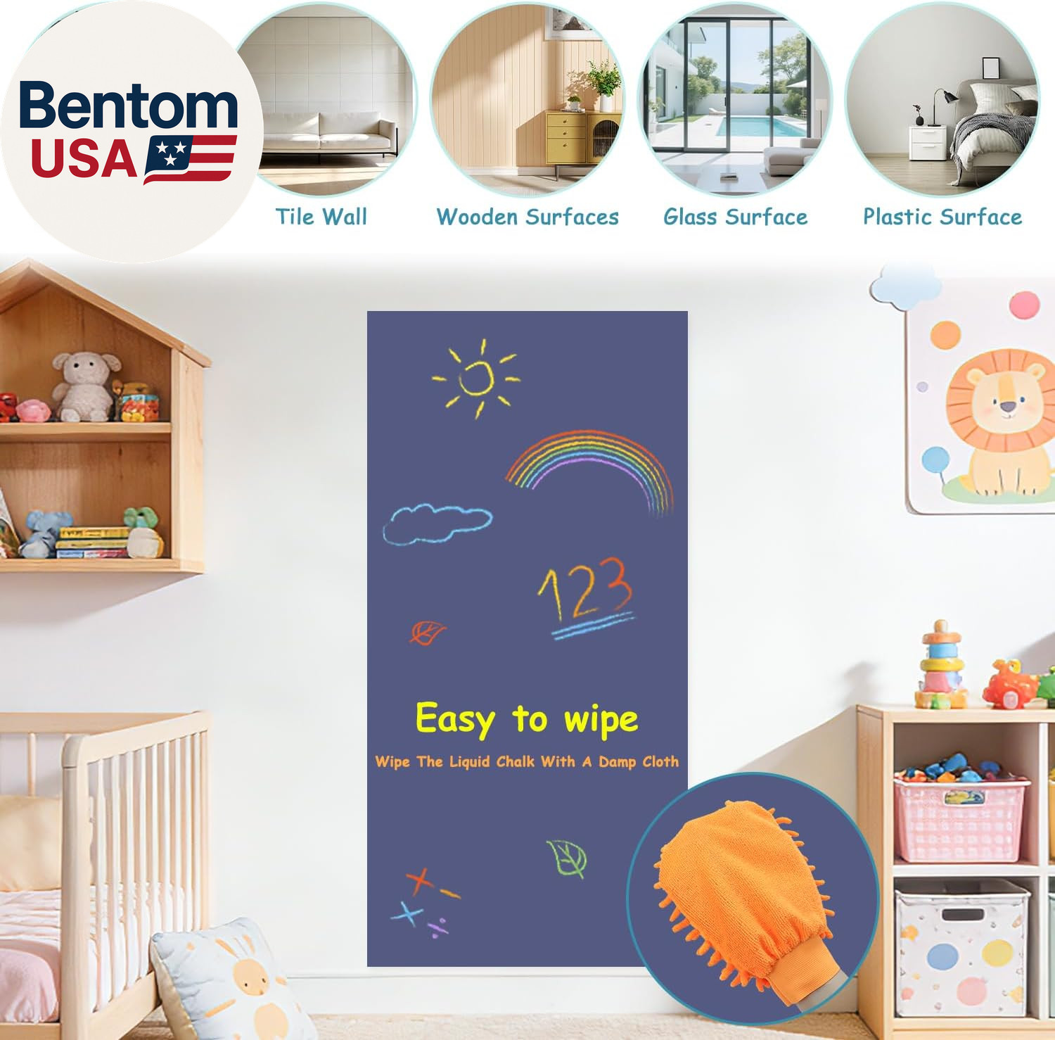 47.2" X 17.5" Large Magnetic Wall Decal Dusty Blue Self-Adhesive Magnet Chalkboa