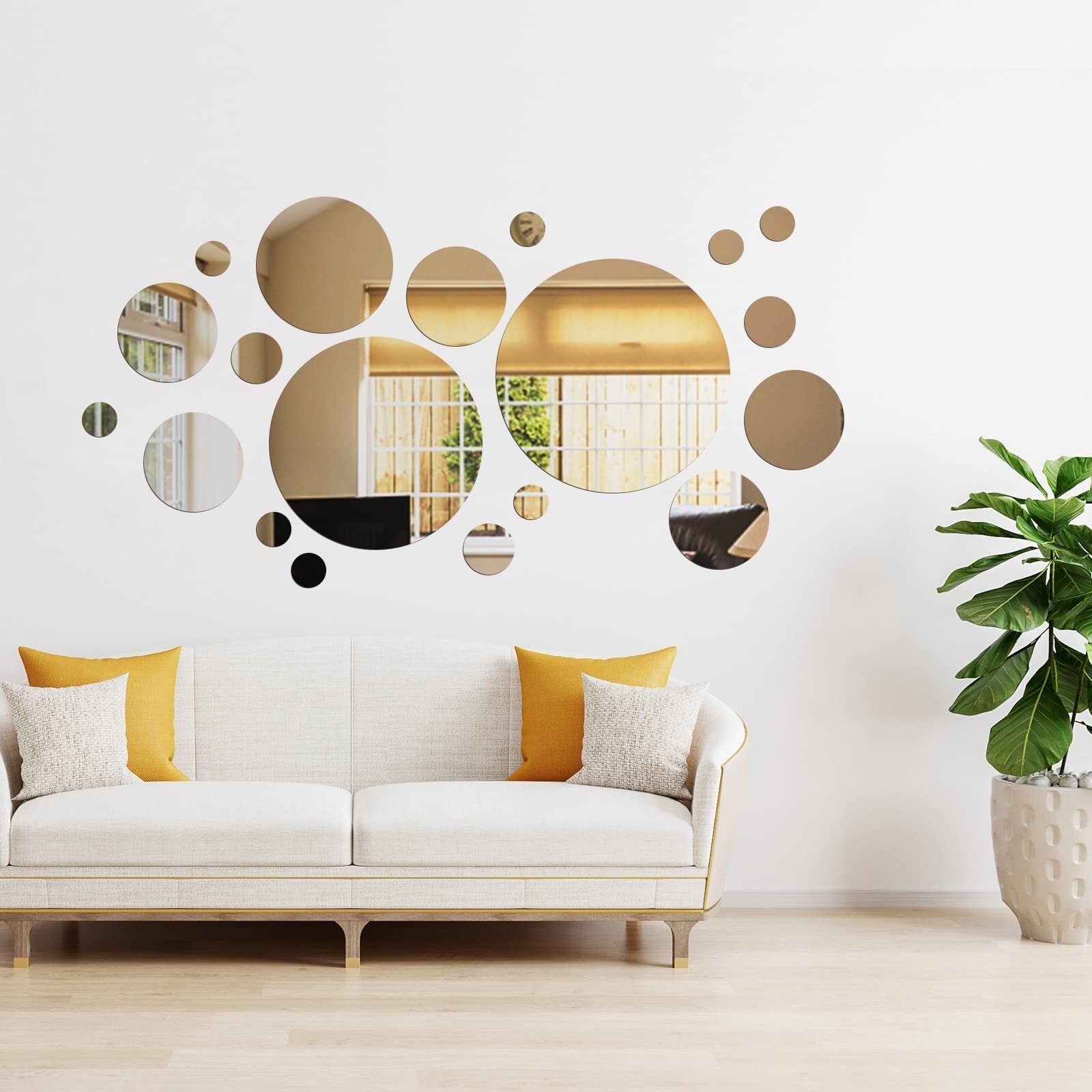 32 Pieces Mirror Wall Stickers Removable Acrylic Mirror Setting Adhesive Roun…