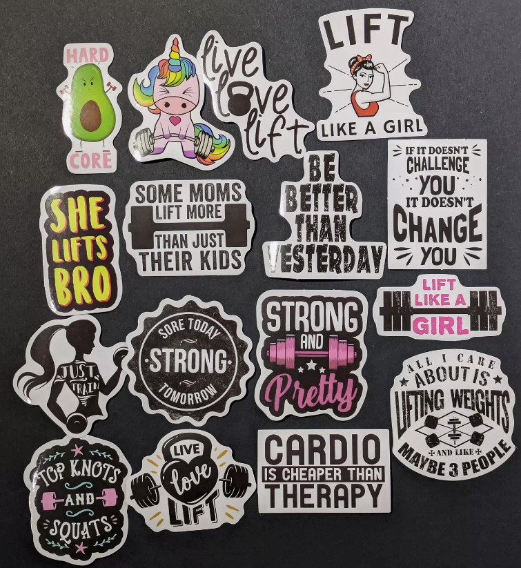 Female Fitness Stickers, Workout, Exercise, Motivation, Water Bottle, 16 pk.