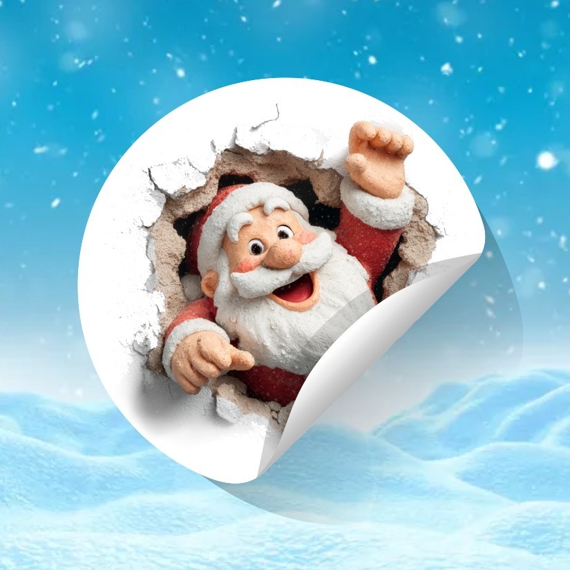 Santa Claus Breaking Wall, Christmas Round Dot Stickers Set, 1.2" & 1.5"