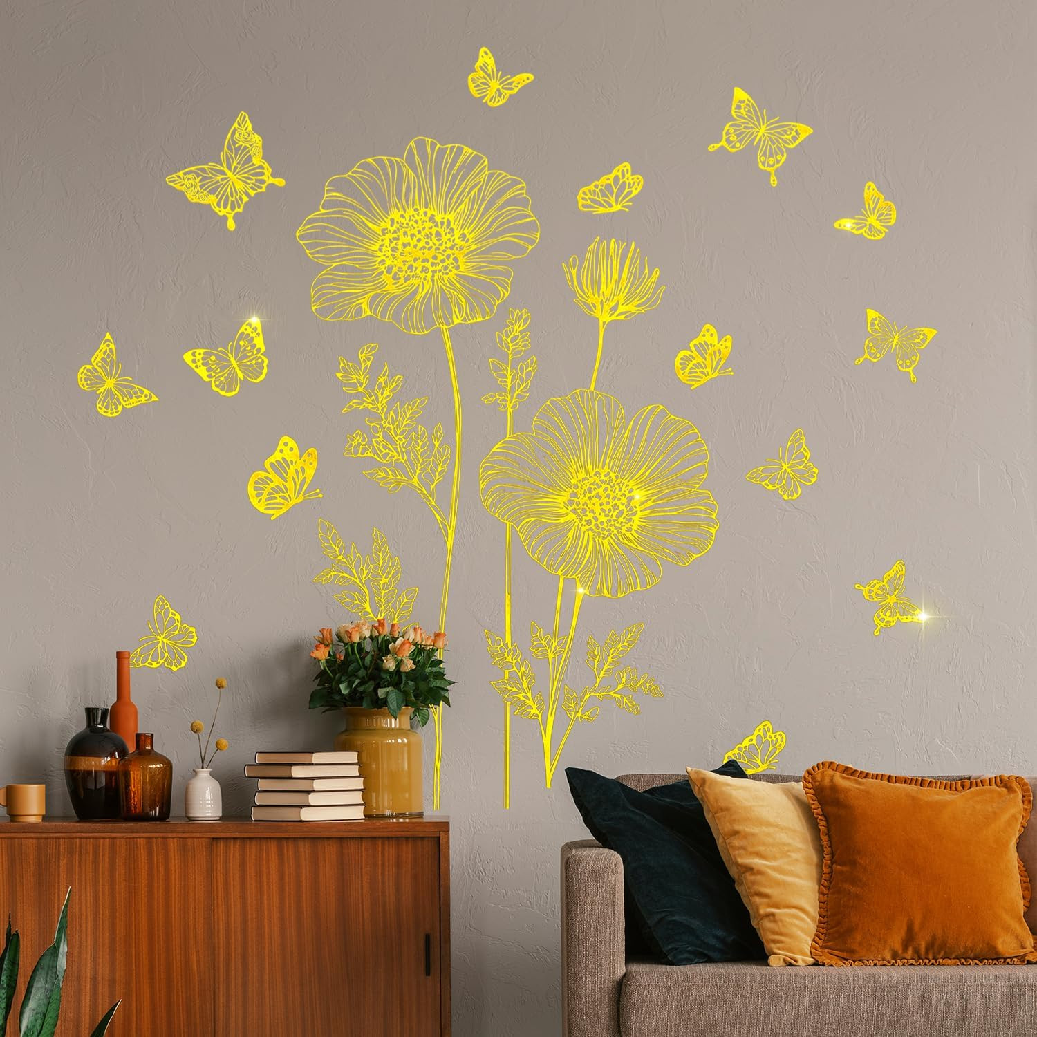 3 Gold Flower Wall Stickers Self-Adhesive Home Decor