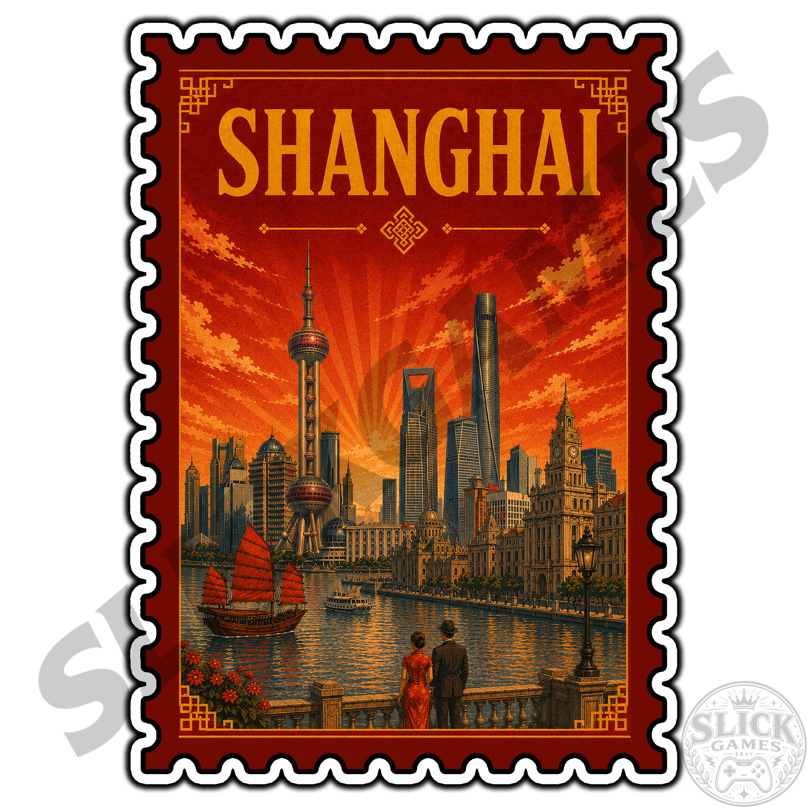 Shanghai China Travel Postage Stamp Sticker #1 Waterproof Vinyl Decal Die-Cut
