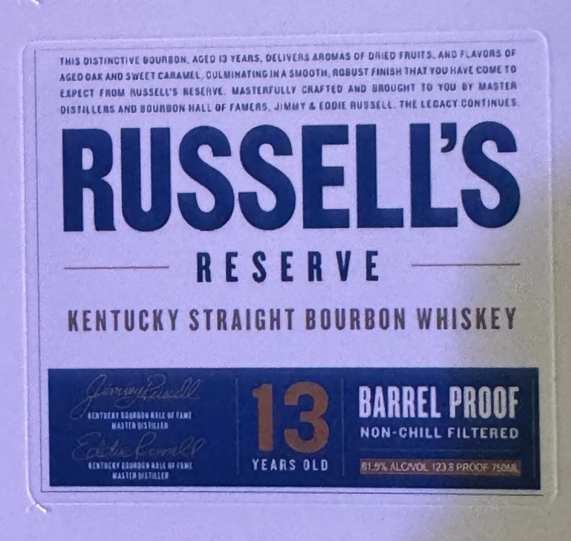 Russell’s Reserve 13,15, & Single Rick B – Mini Taster Bottle Labels, 18 Labels