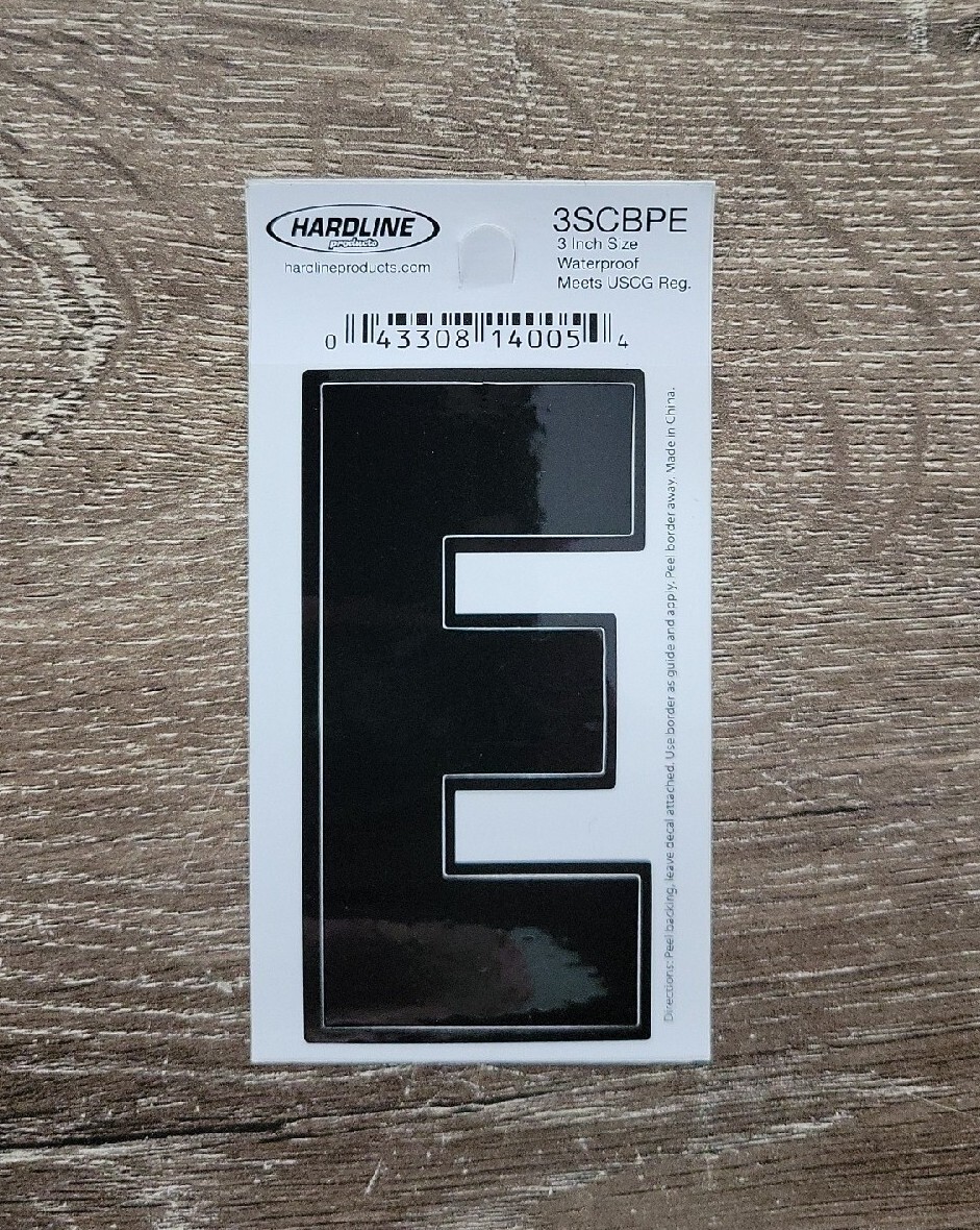 Hardline Self Adhesive Letter E Glossy Black 3" Super Stick, Waterproof. 3SCBPE