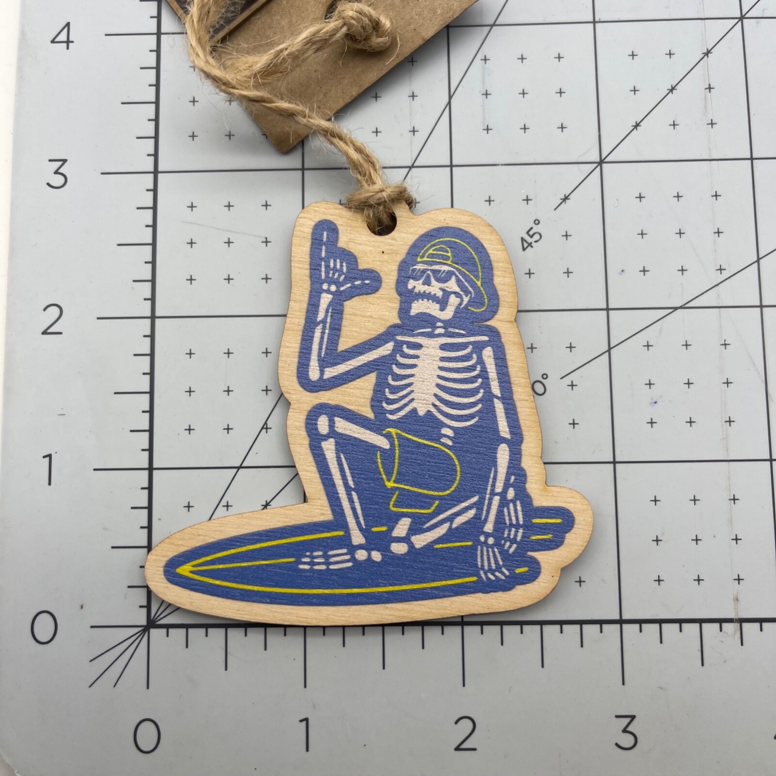 Metal and Wood Co Ornament Travel Cool Dude Skeleton Surf Life