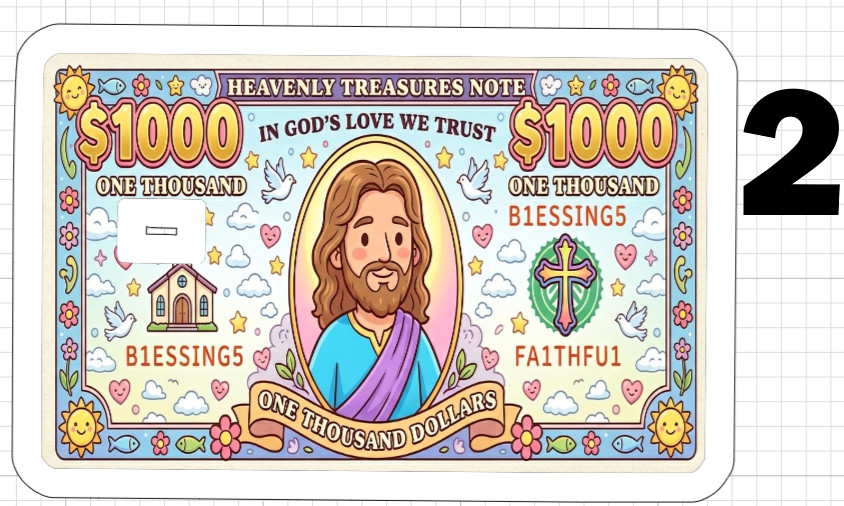 1000 Dollar Cutesy Jesus Bill Gift Credit Debit ATM Card Skin Sticker God Love $