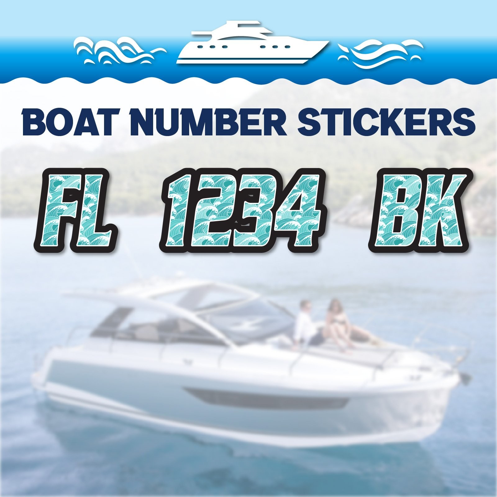 3 inch 2x Watercraft Number Custom Boat Registration Stickers3 inch Pattern