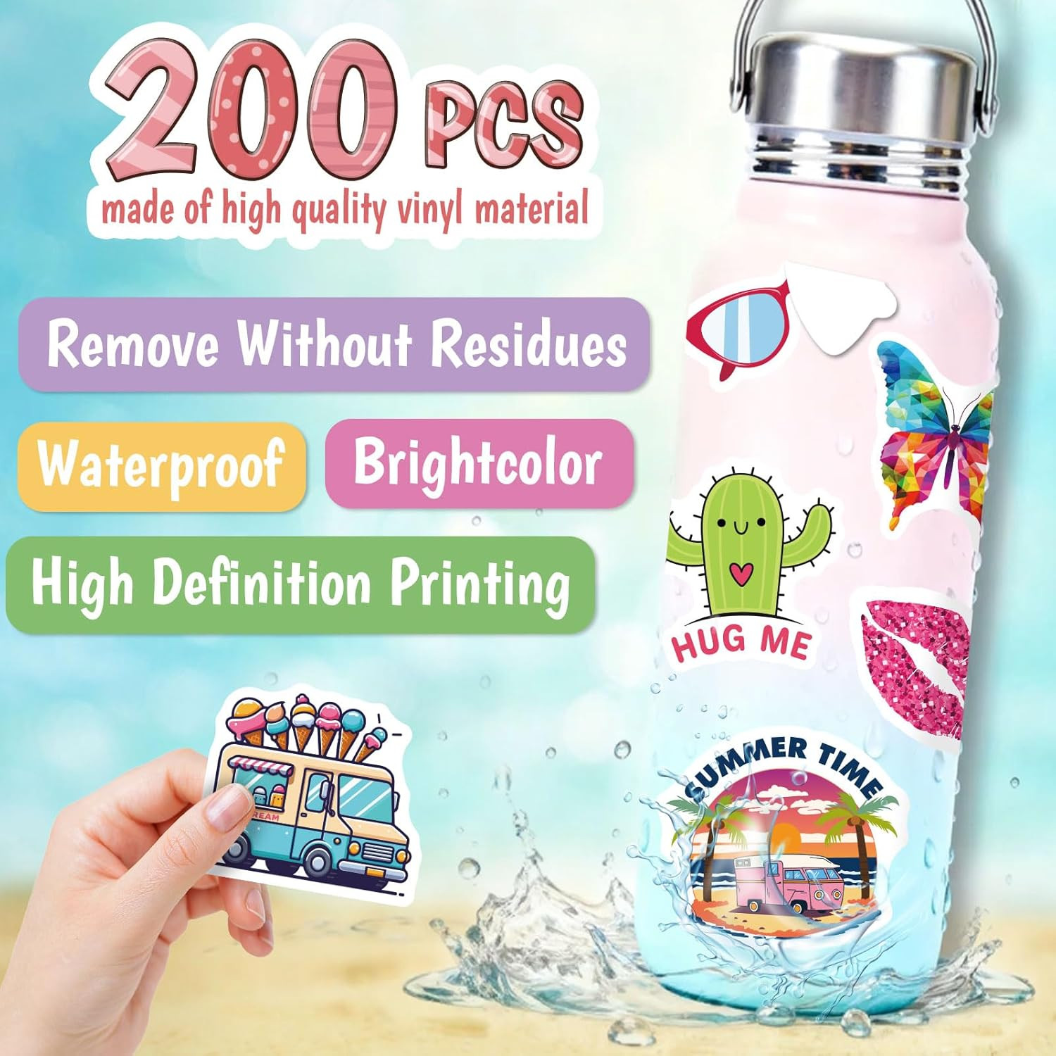 200 PCS Cute Stickers for Kids,Water Bottle Sticker Pack for Teens Girls Boys,Wa