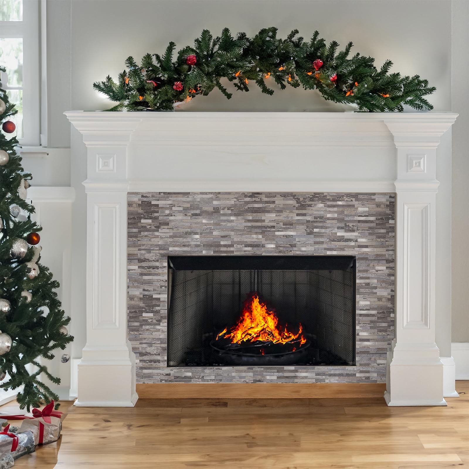 Azulejos Adhesivos Madera Envejecida Y Plata Para Chimenea Pack De 20 Pro