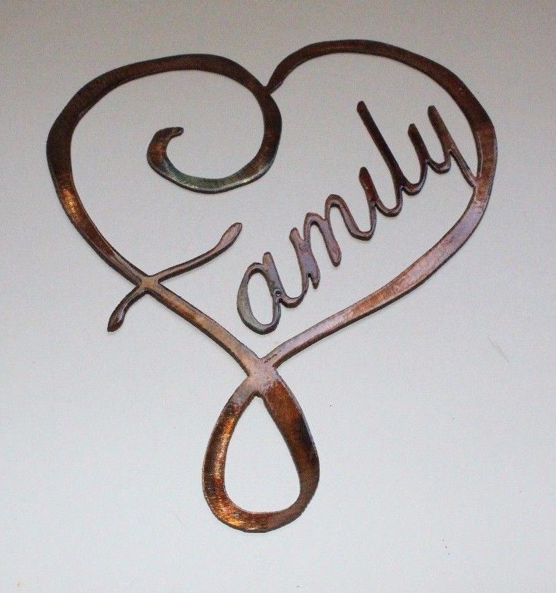 Family Heart Metal Wall Art Decor 12" x 10 1/4" copper/bronze