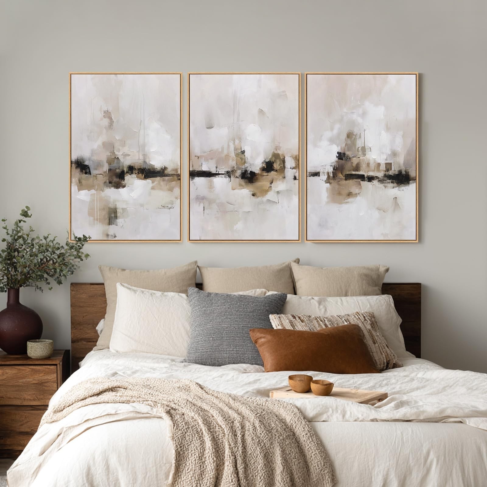 Abstract Neutral Textured Framed Canvas Wall Art Set, Minimalist Wall Decor A…